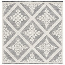SAFAVIEH Vermont Trinity Floral Geometric Wool Area Rug, Ivory/Navy, 6' x 6' Square