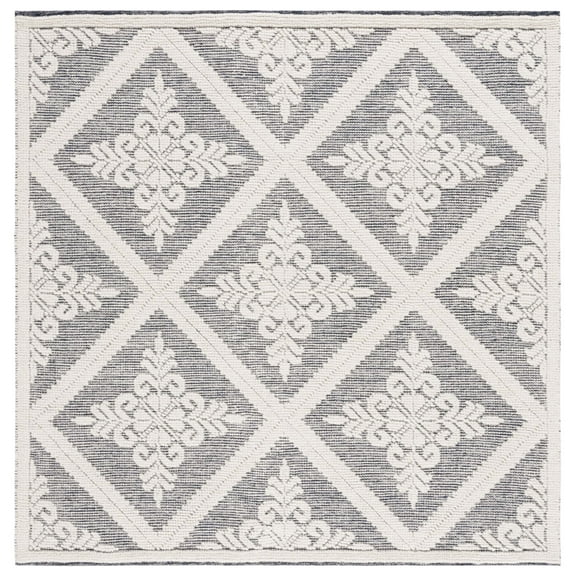 SAFAVIEH Vermont Trinity Floral Geometric Wool Area Rug, Ivory/Navy, 6' x 6' Square