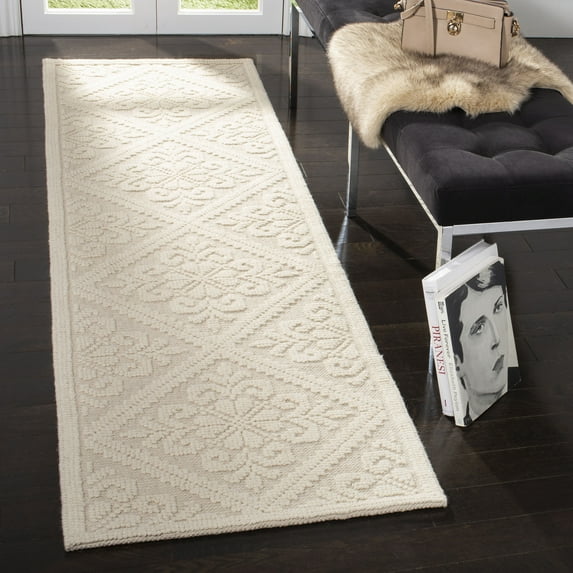 SAFAVIEH Vermont Trinity Floral Geometric Wool Runner Rug, Ivory, 2'3" x 8'