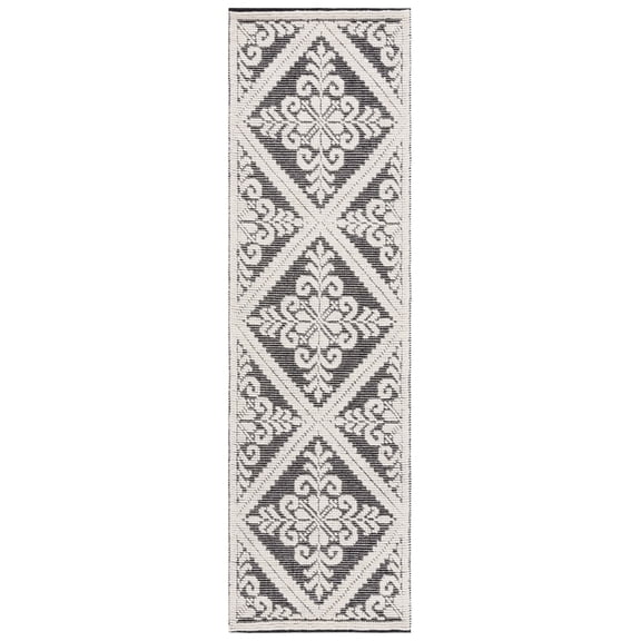 SAFAVIEH Vermont Trinity Floral Geometric Wool Runner Rug, Ivory/Black, 2'3" x 6'
