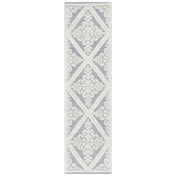 SAFAVIEH Vermont Trinity Floral Geometric Wool Runner Rug, Ivory/Blue, 2'3" x 8'