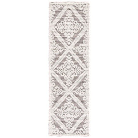 SAFAVIEH Vermont Trinity Floral Geometric Wool Runner Rug, Ivory/Brown, 2'3" x 8'