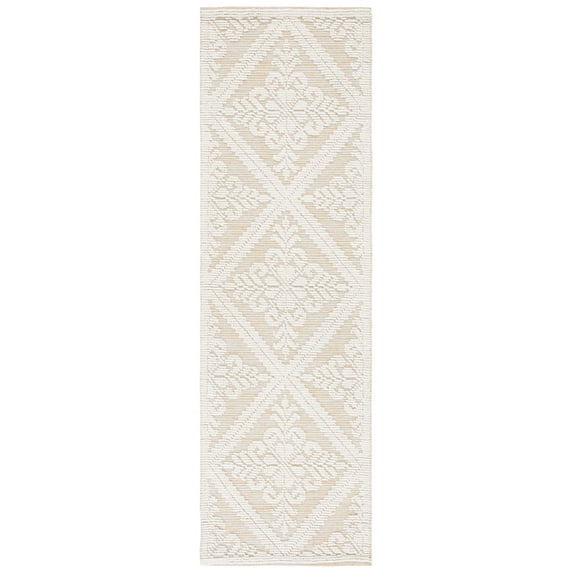 SAFAVIEH Vermont Trinity Floral Geometric Wool Runner Rug, Ivory/Gold, 2'3" x 8'