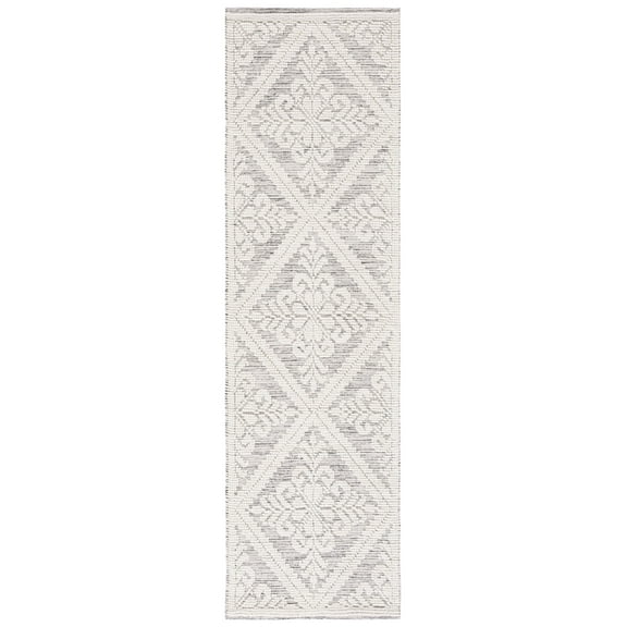 SAFAVIEH Vermont Trinity Floral Geometric Wool Runner Rug, Ivory/Grey, 2'3" x 8'