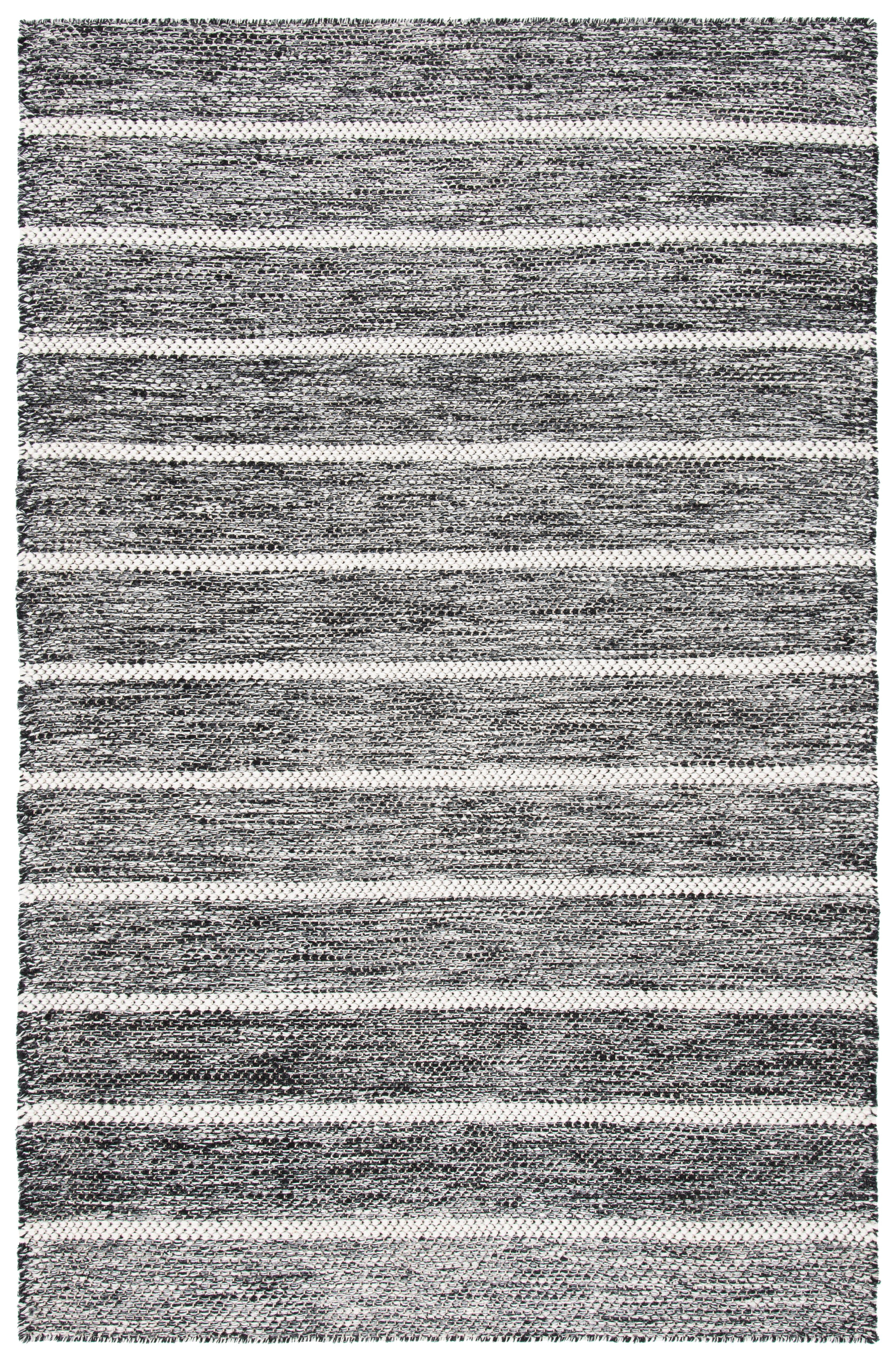Handmade Black and Ivory Wool Striped Area Rug