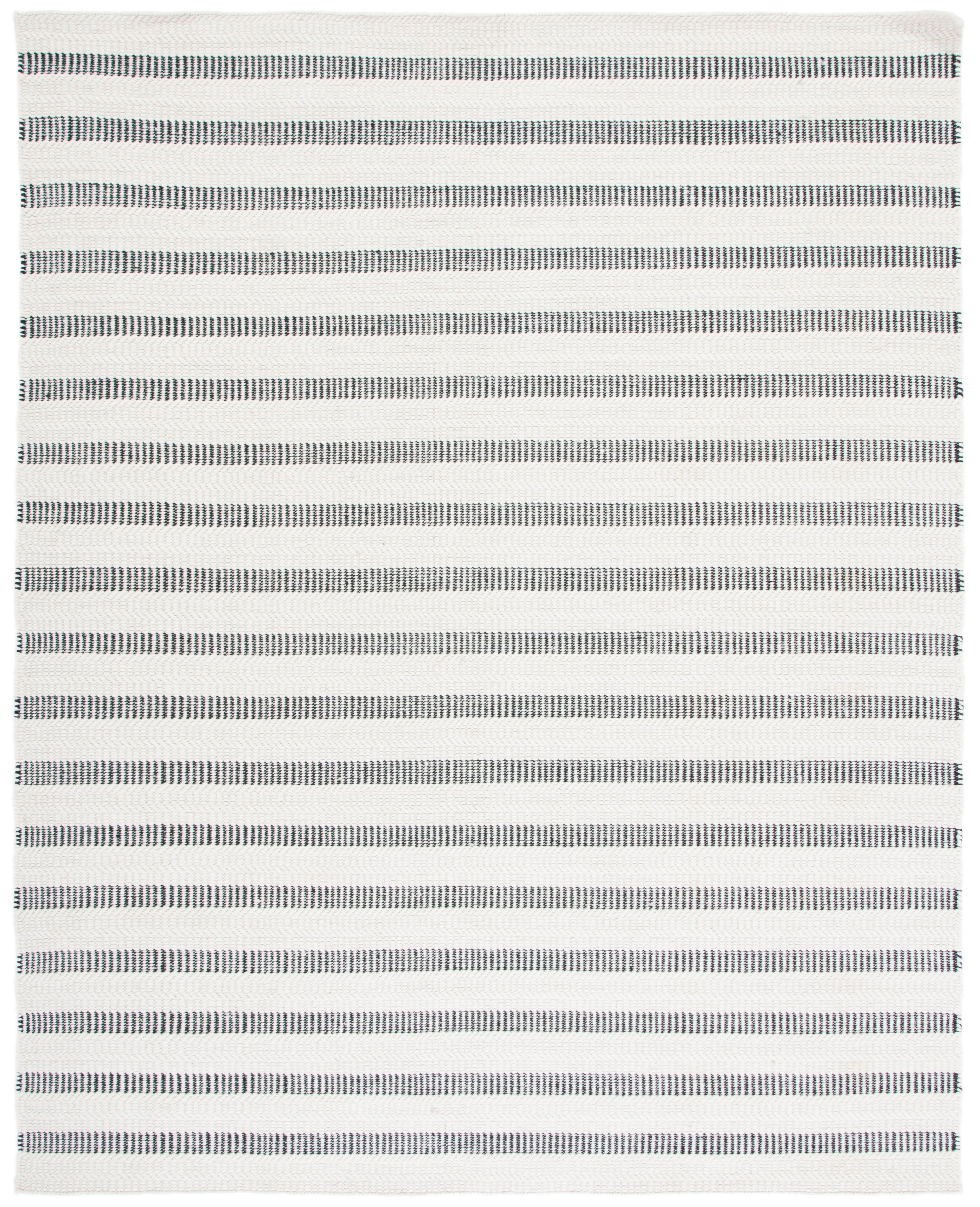 Black and Ivory Striped Wool 9' x 12' Handmade Rug