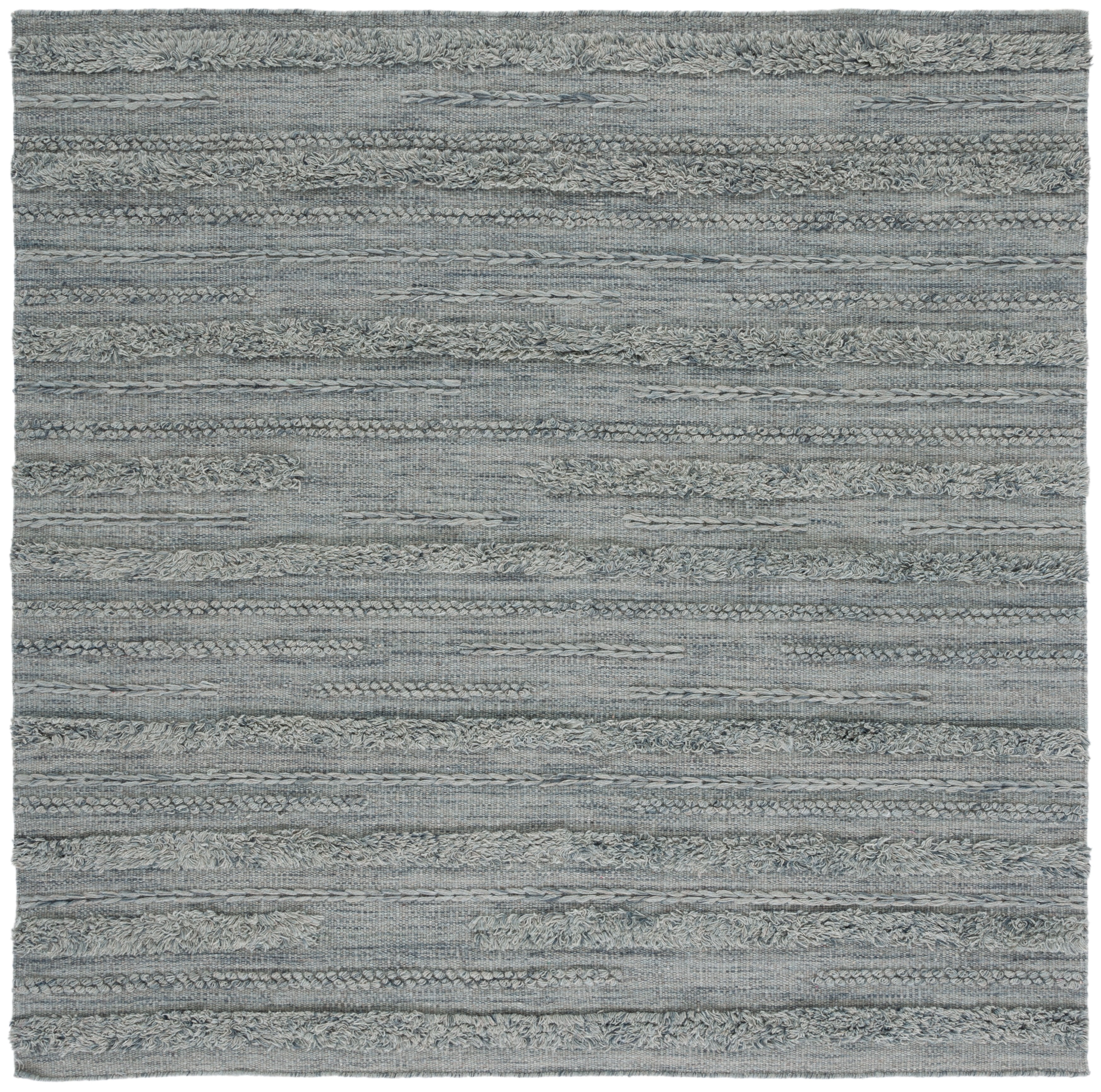 Grey and Ivory Hand-Knotted Wool and Cotton Square Rug