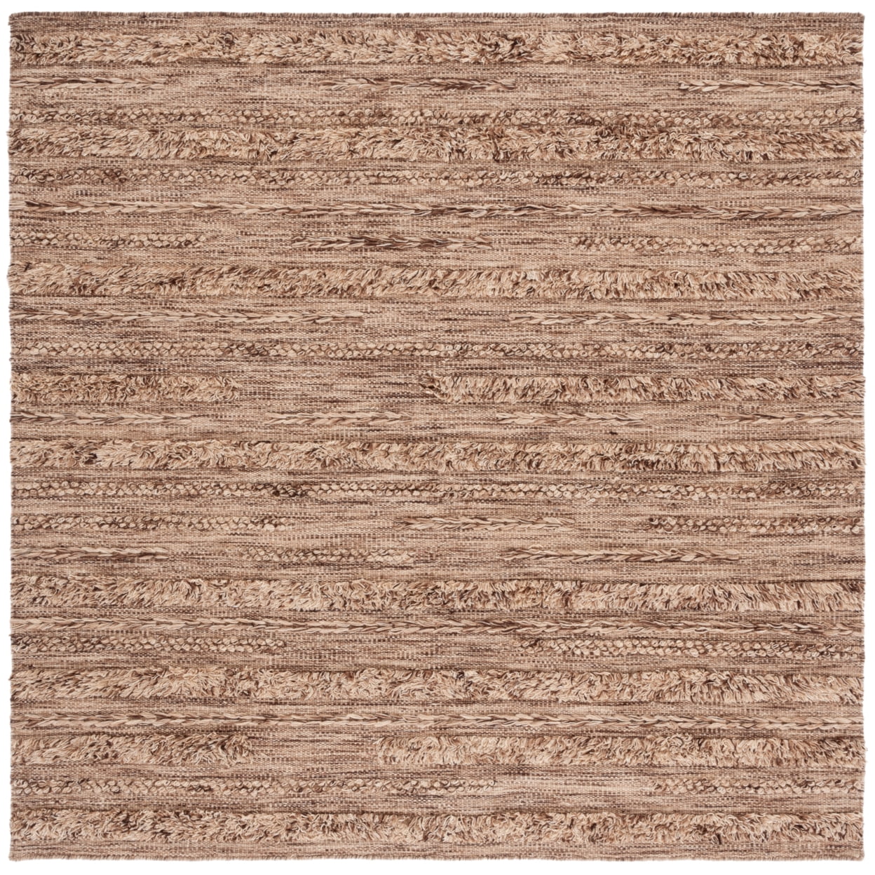 Handwoven Vermont Wool & Cotton Blend 6' Square Rug in Brown/Beige