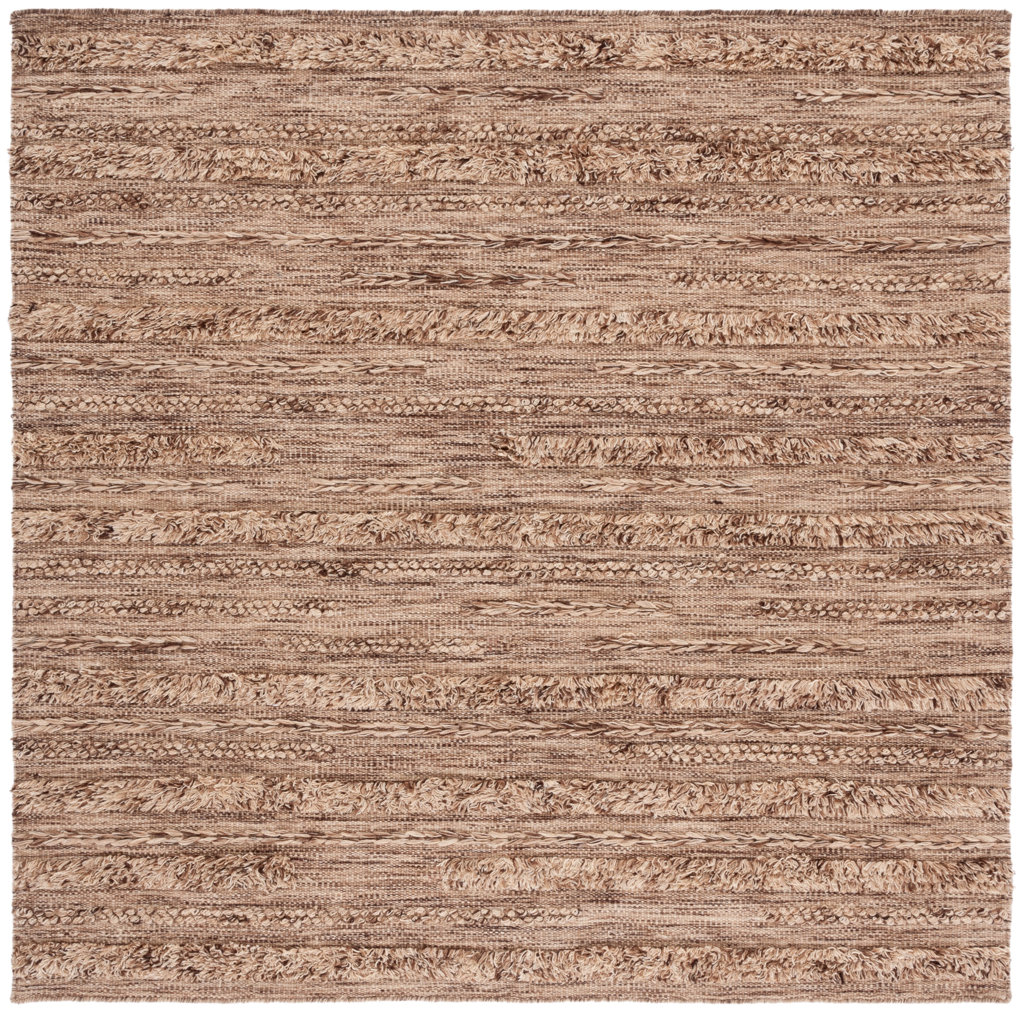 Handwoven Vermont Wool & Cotton Blend 6' Square Rug in Brown/Beige