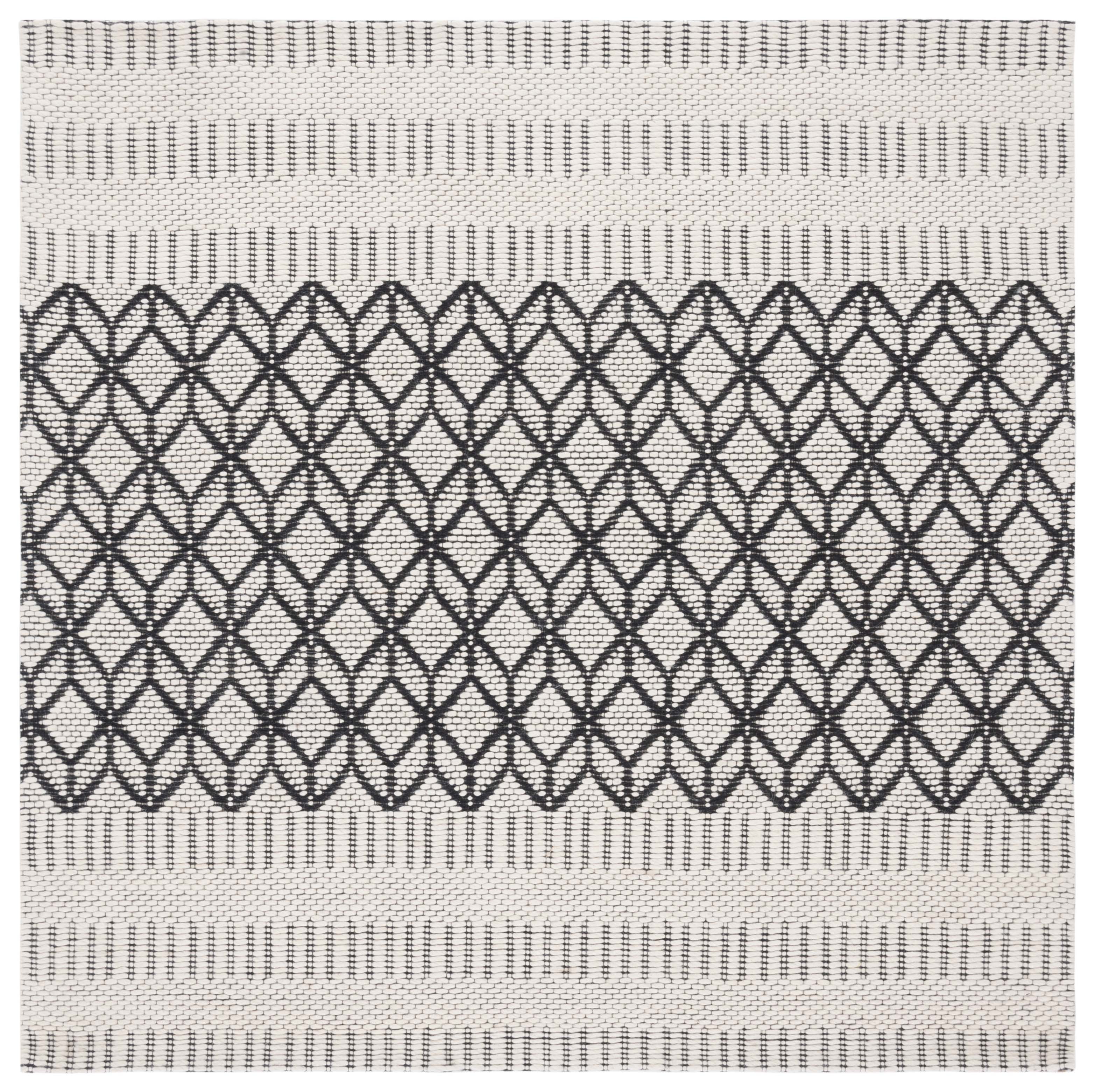 Vermont Elegance Hand-Knotted Wool Square Rug in Black