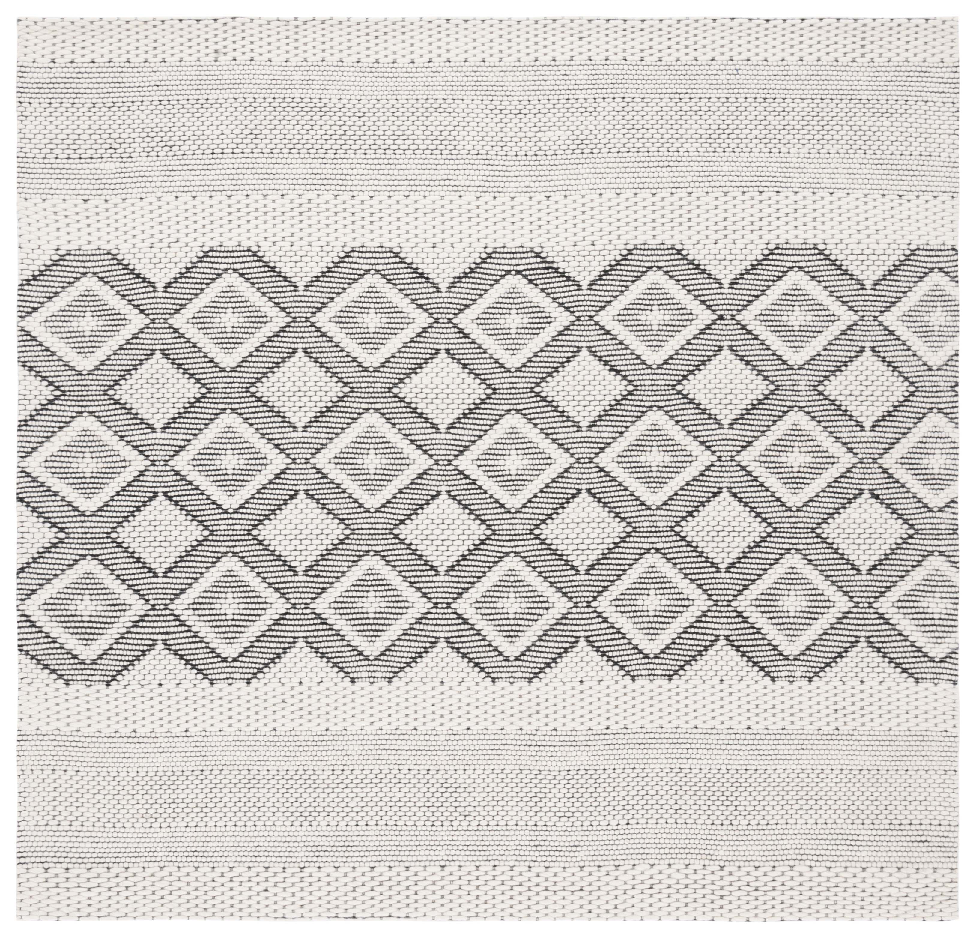 Hand-Knotted Vermont Elegance Wool 6'x6' Square Rug in Ivory/Black