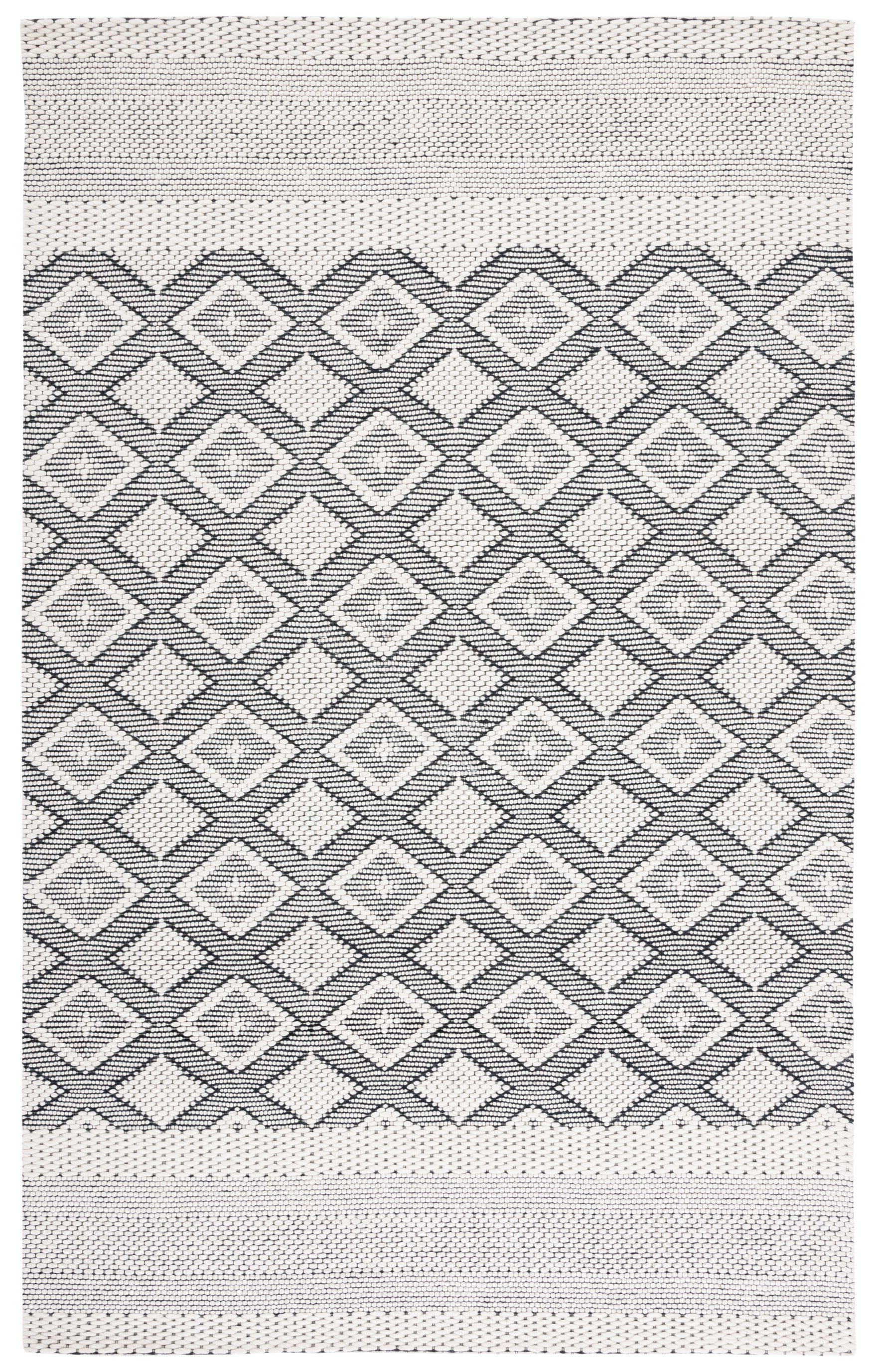 Ivory and Black Hand-Knotted Wool Area Rug, 8' x 10'