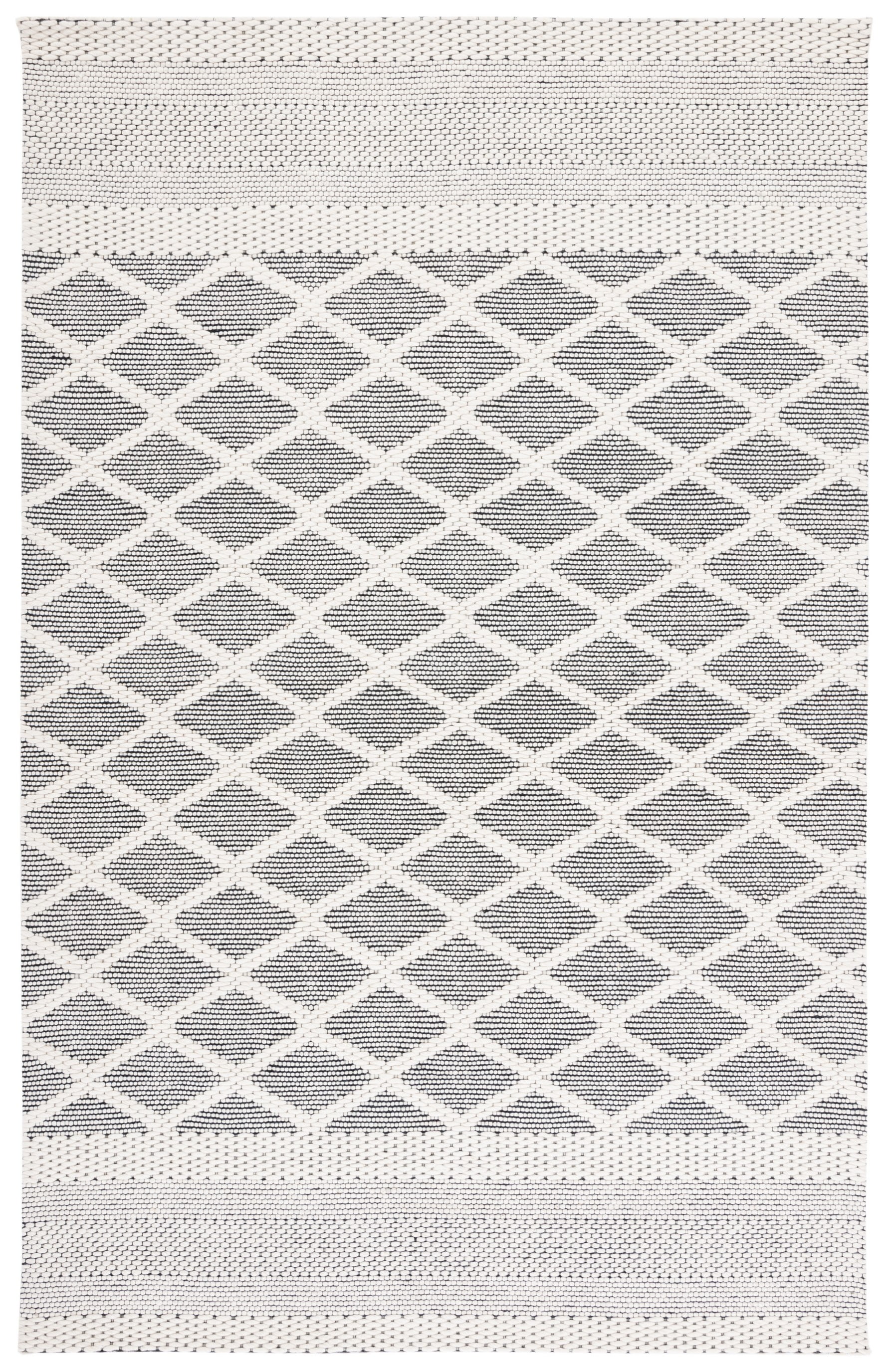 Vermont Ivory & Black Hand Woven Wool Trellis Area Rug - 8' x 10'