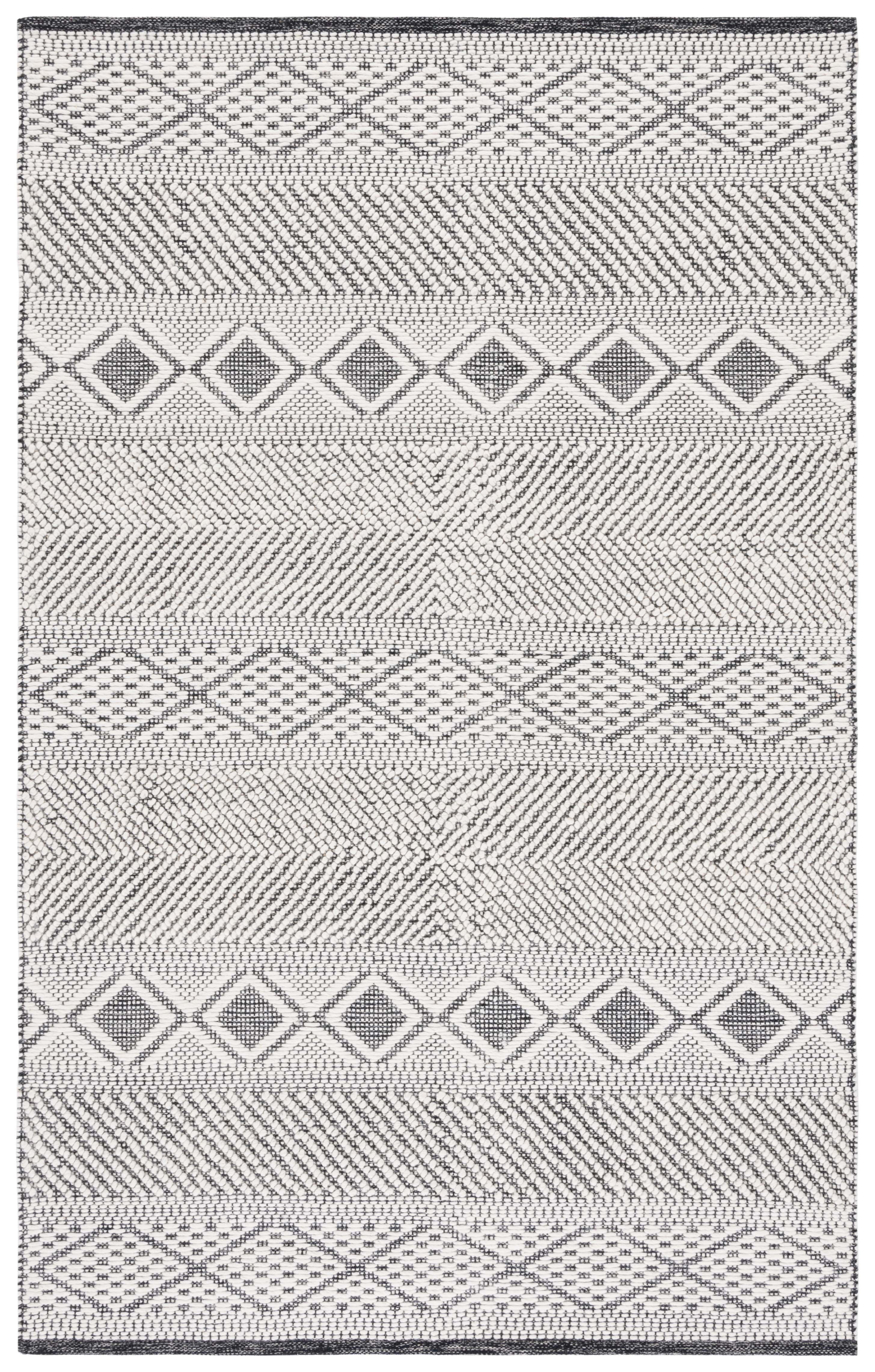 Handmade Black and Ivory Wool Area Rug 3' x 5'