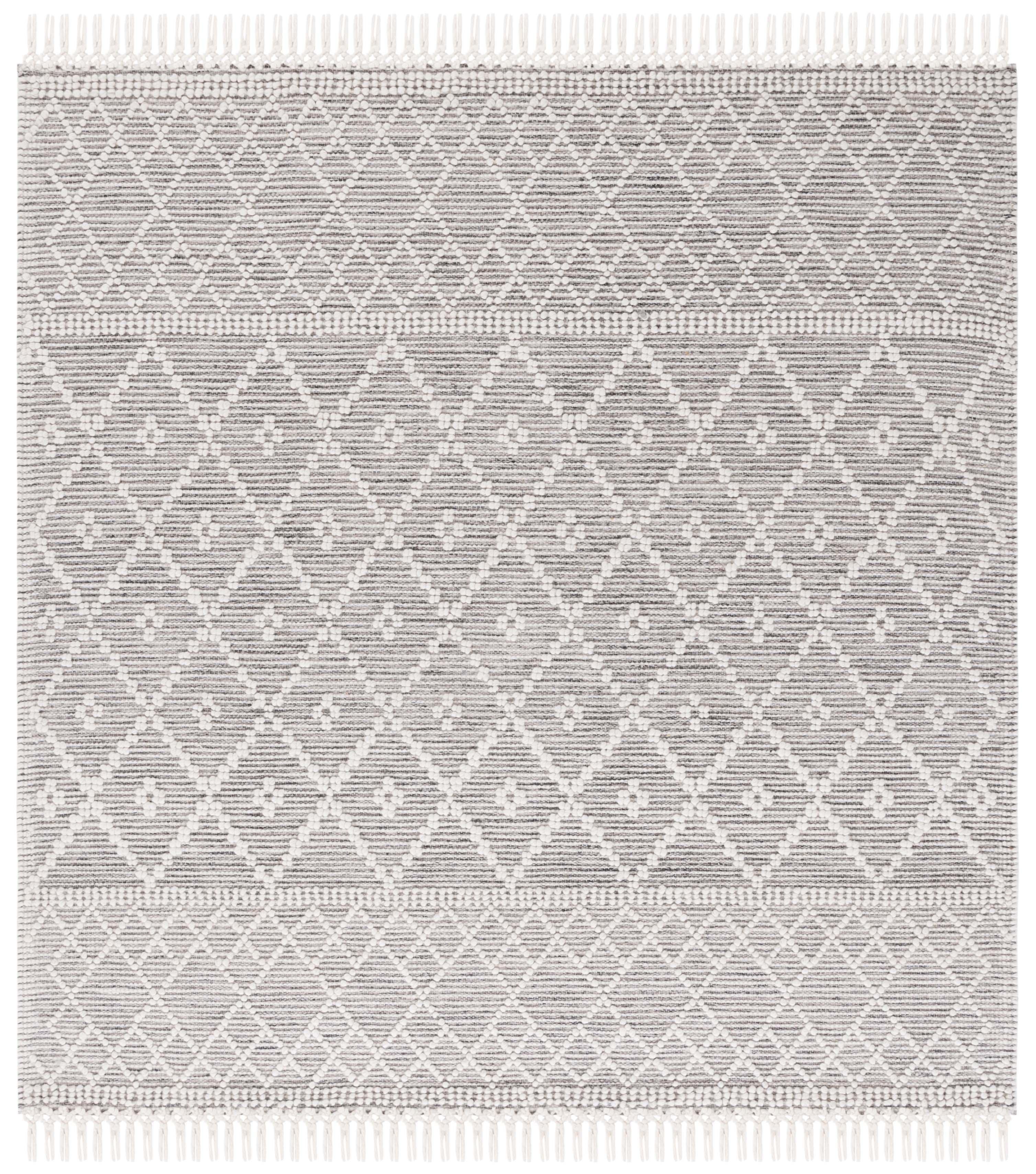 Hand-Knotted Ivory Wool-Cotton Blend Square Rug - 6'