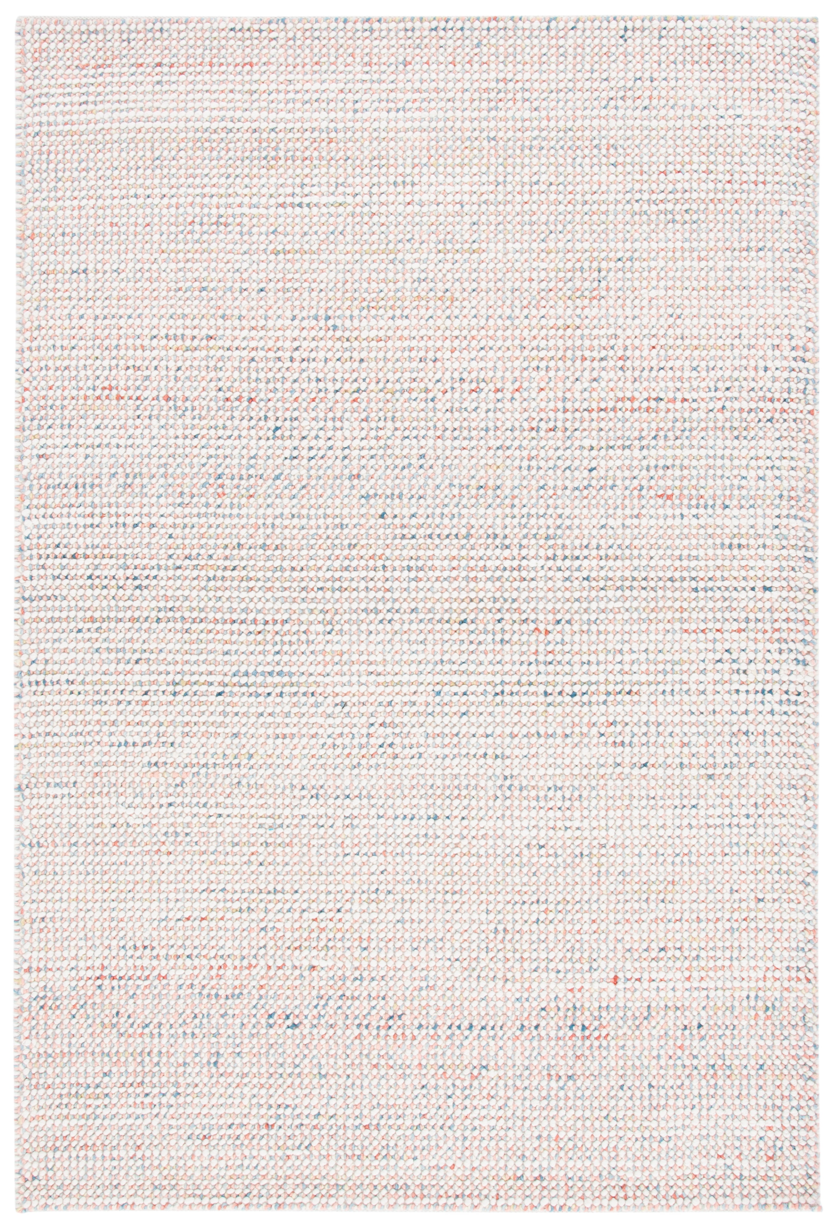 Ivory and Pink Hand-Knotted Wool 5' x 8' Area Rug