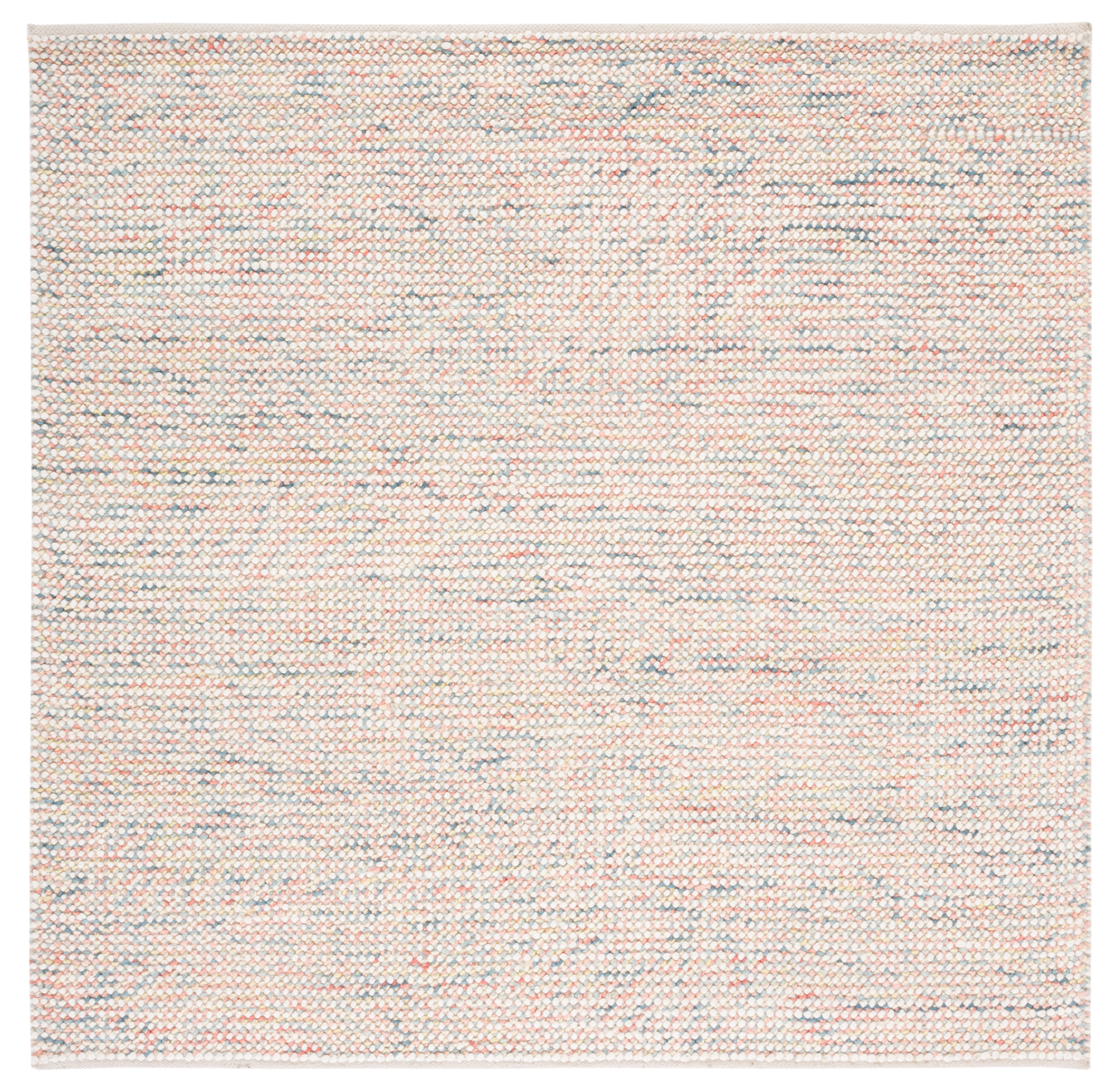 Handwoven Ivory and Pink Square Wool Rug, 6' x 6'