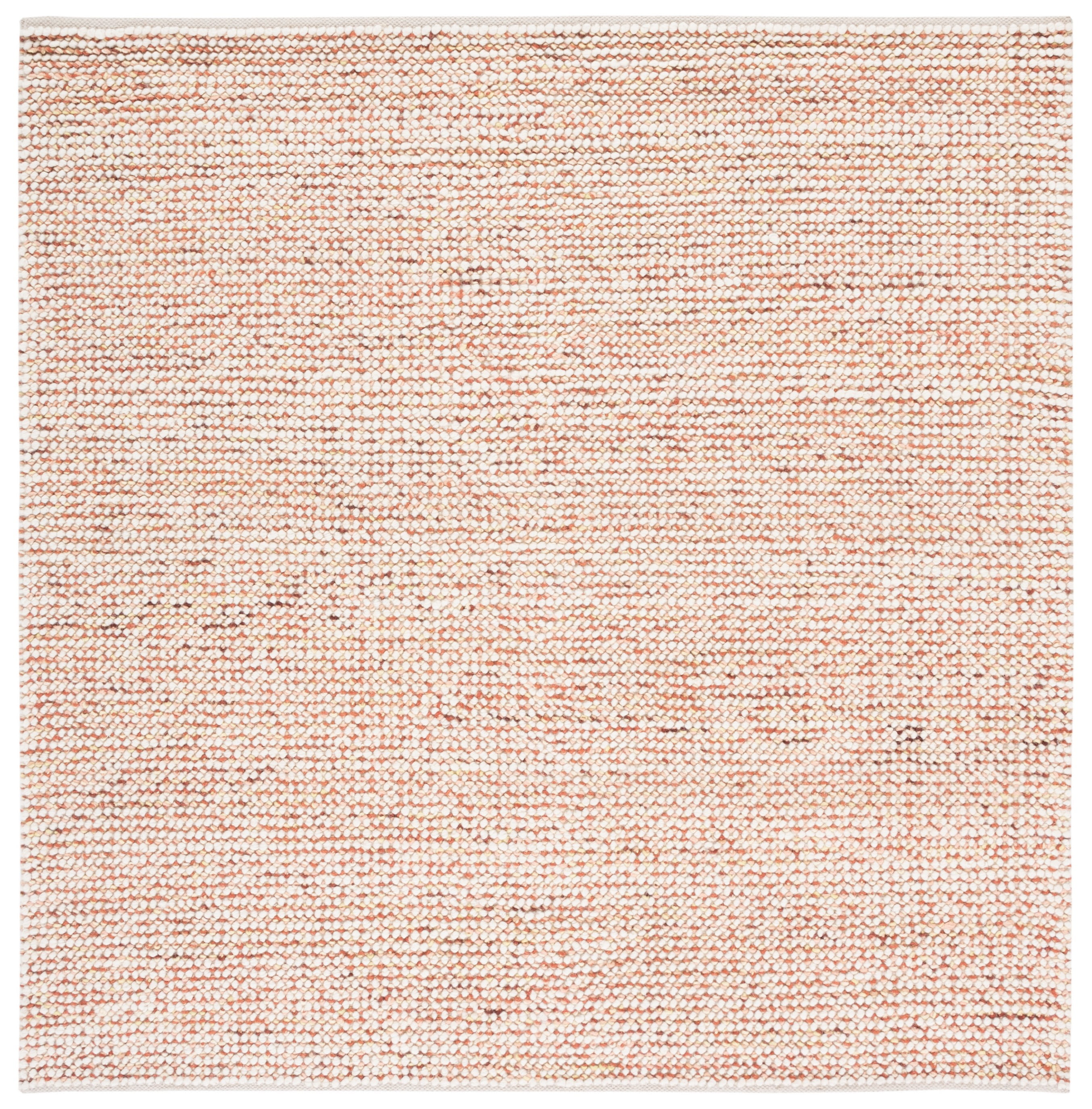 Ivory and Rust Handwoven Wool Square Rug