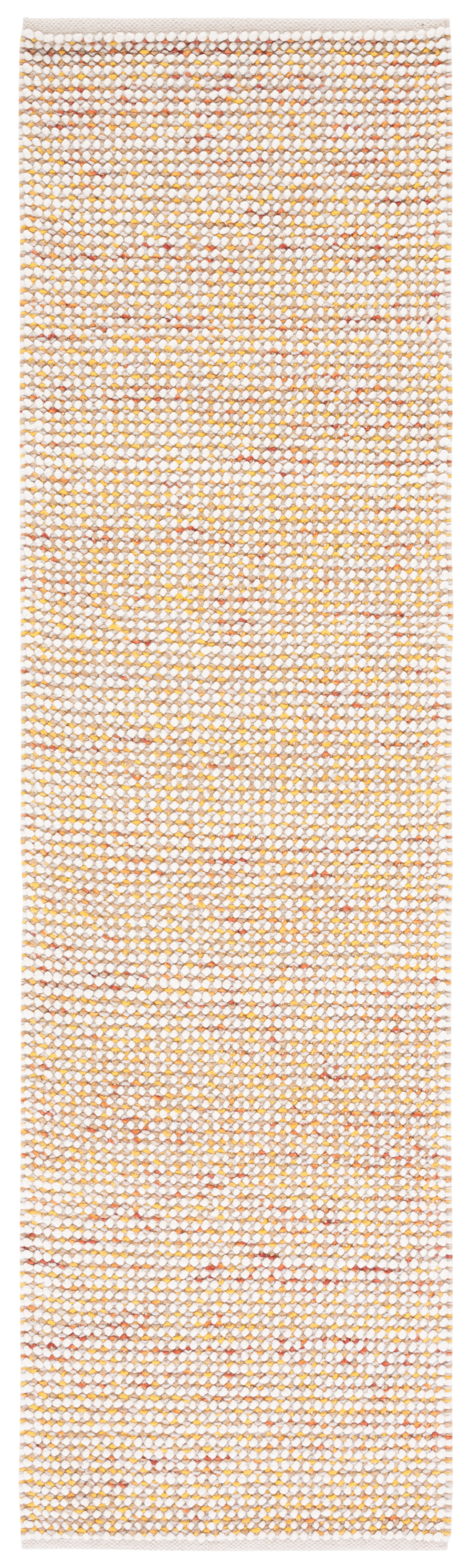 Ivory and Gold Handwoven Wool Runner Rug, 2'3" x 8'