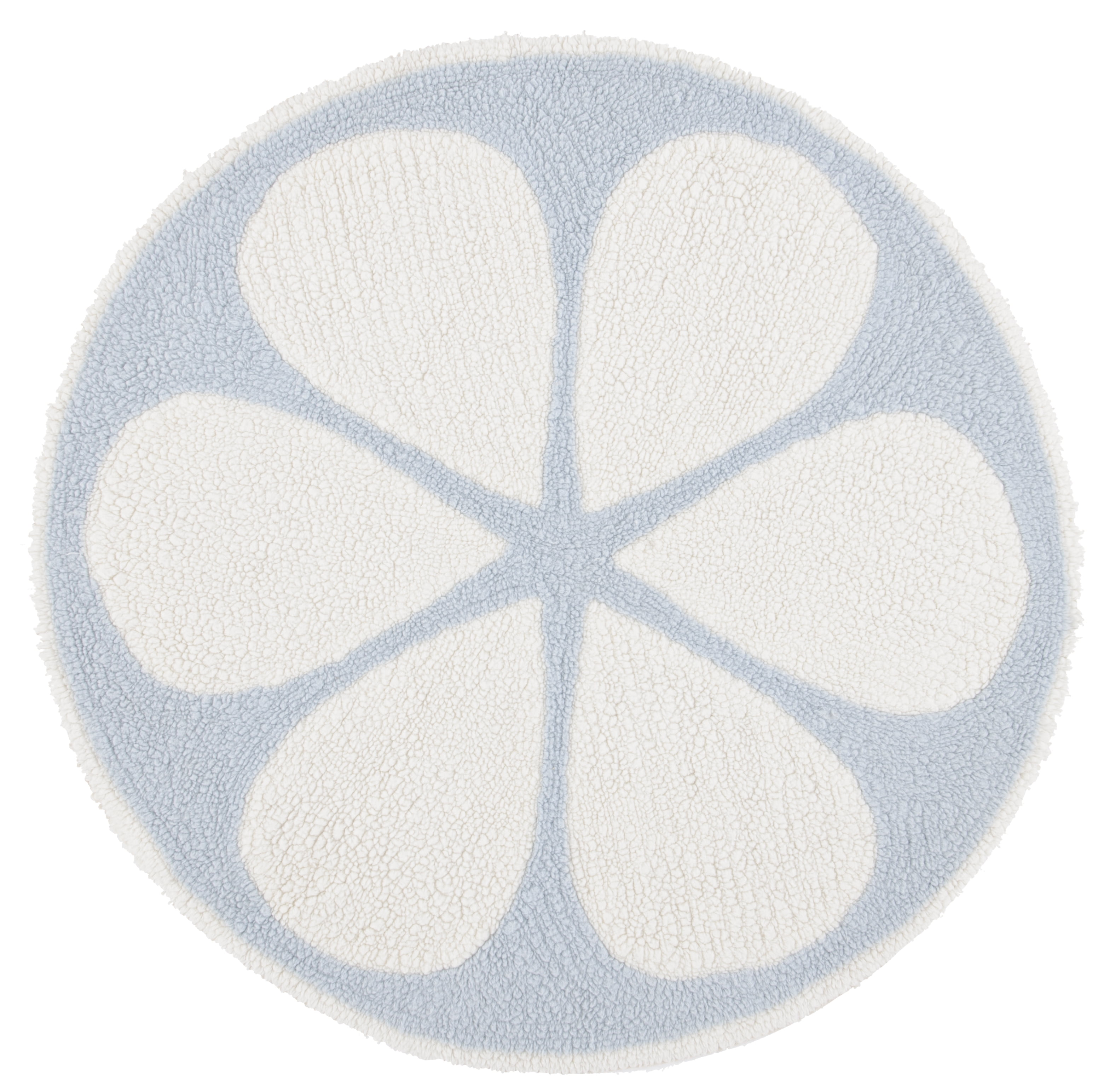 Ivory and Light Blue Round Tufted Wool Area Rug