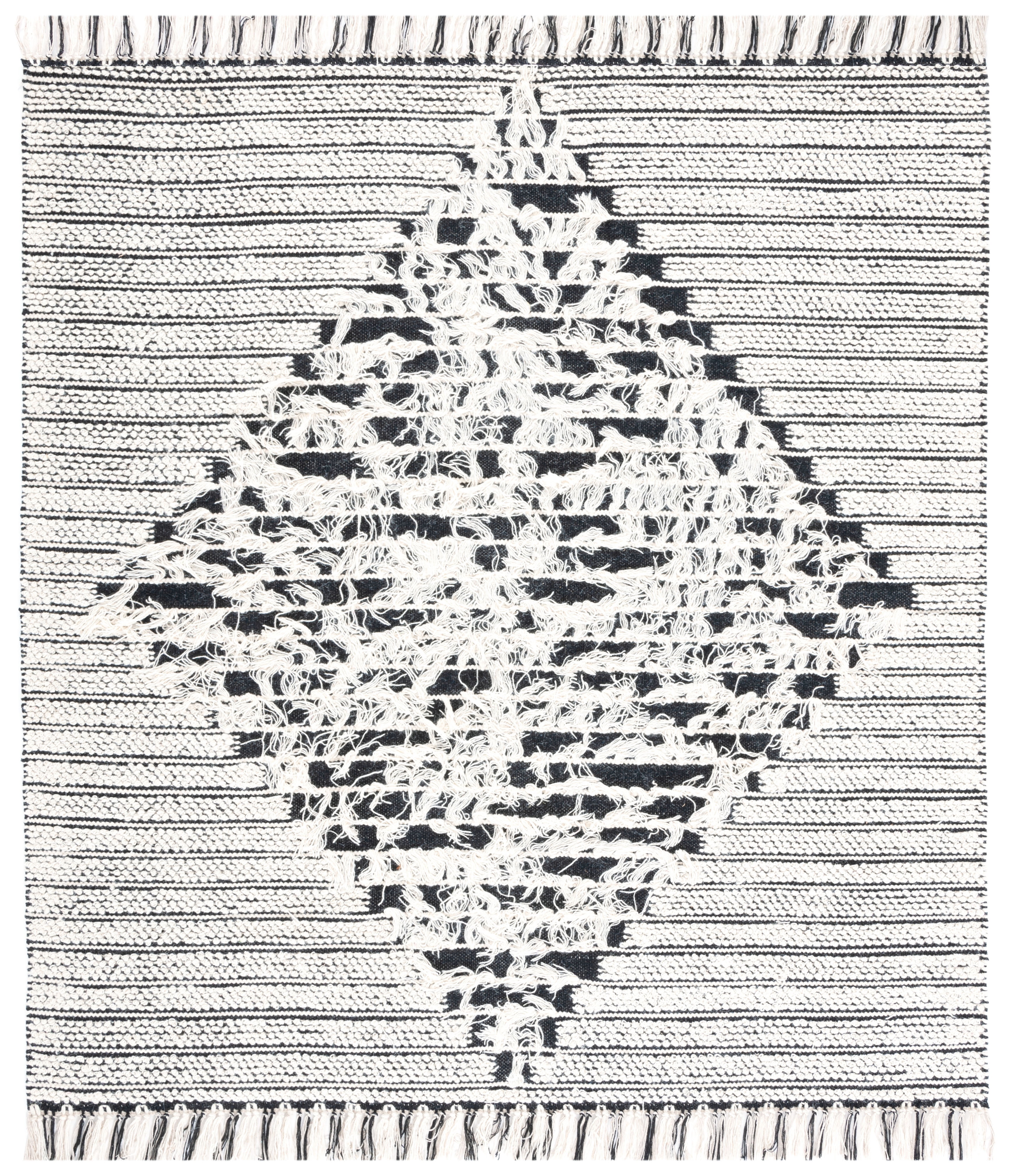 Handwoven Black and Ivory Abstract Wool Square Rug 6' x 6'
