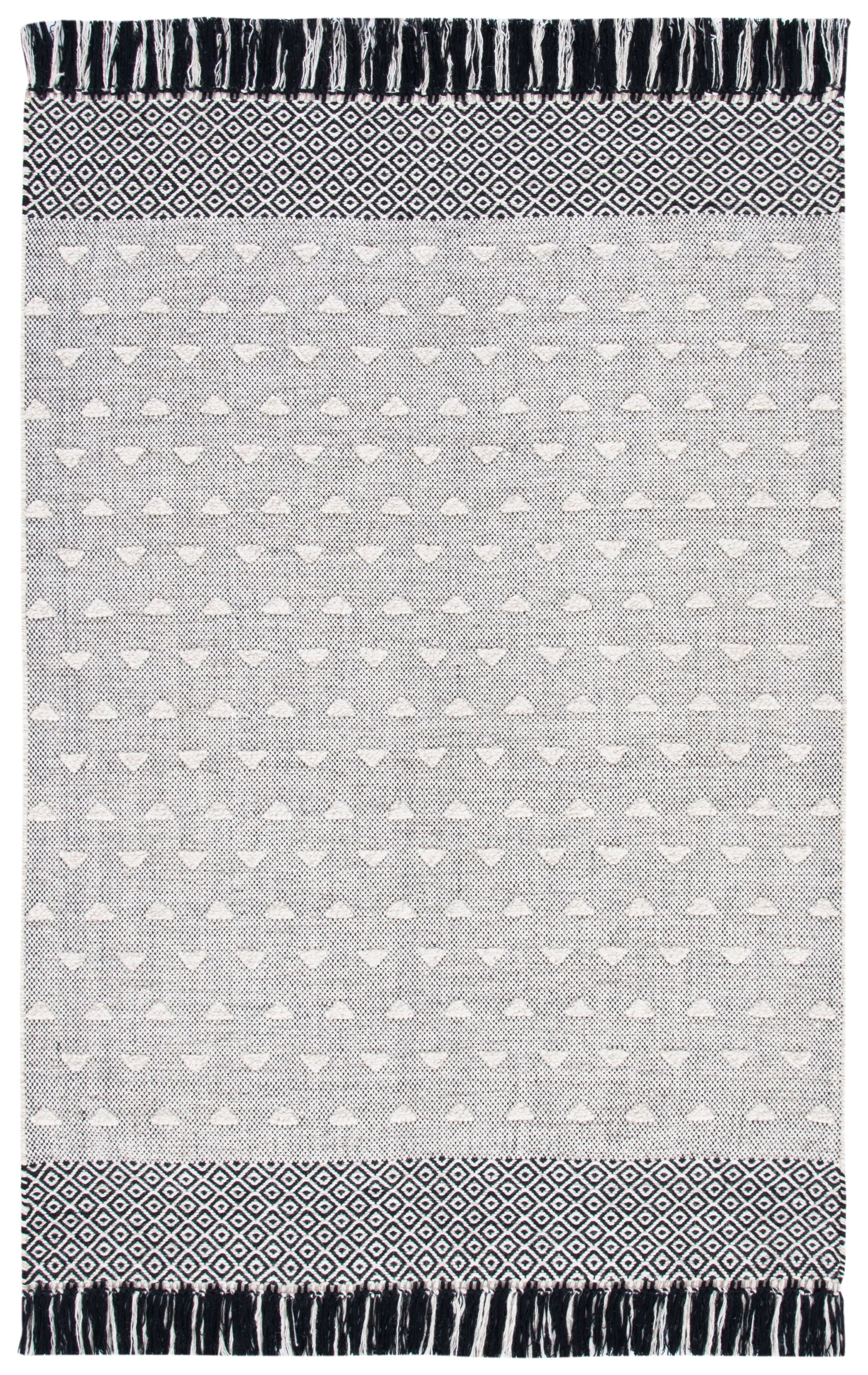 Ivory and Black Geometric Handwoven Wool-Cotton Blend Rug - 5' x 8'