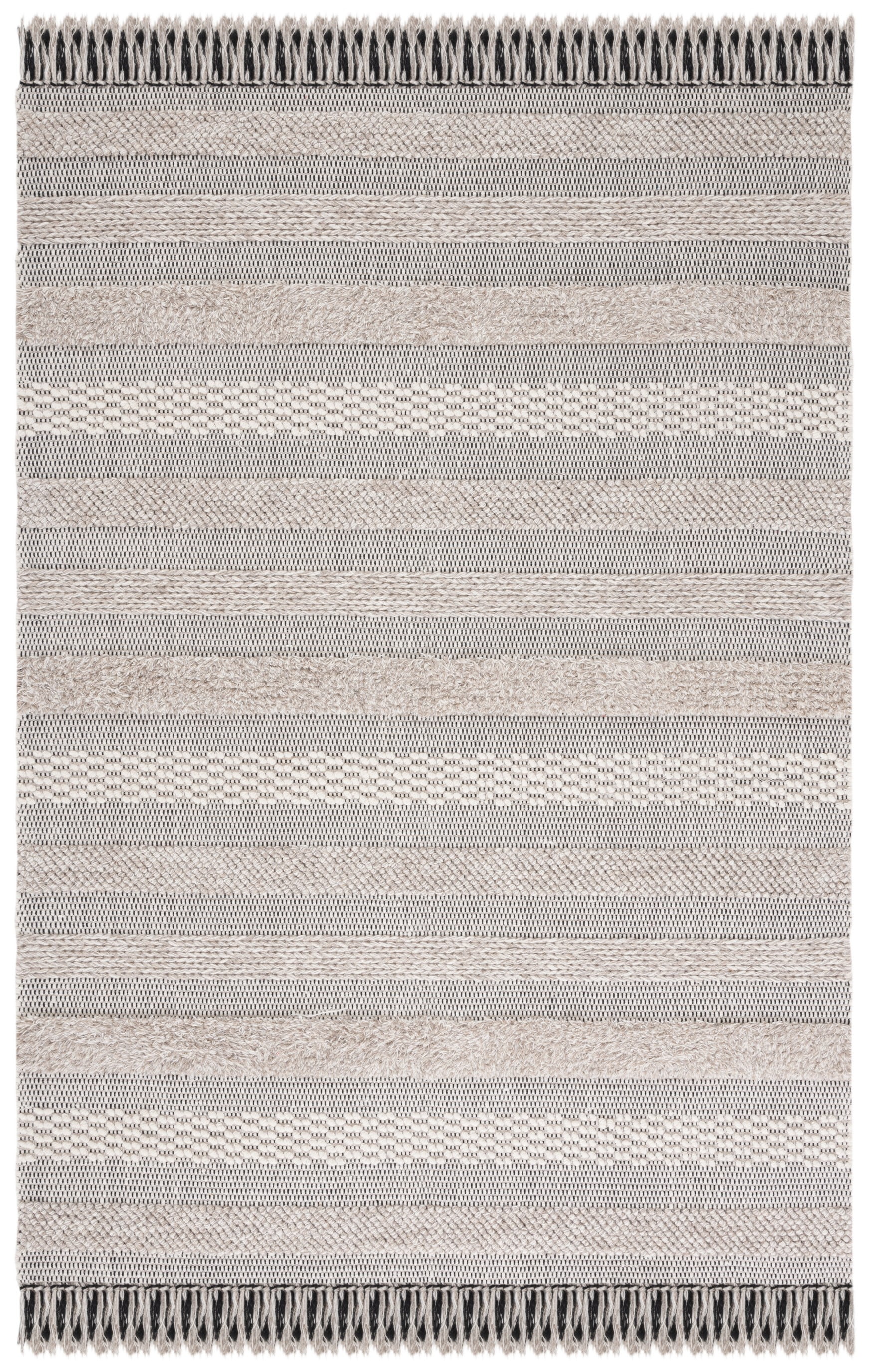 Ivory and Beige Handwoven Wool Cotton Area Rug