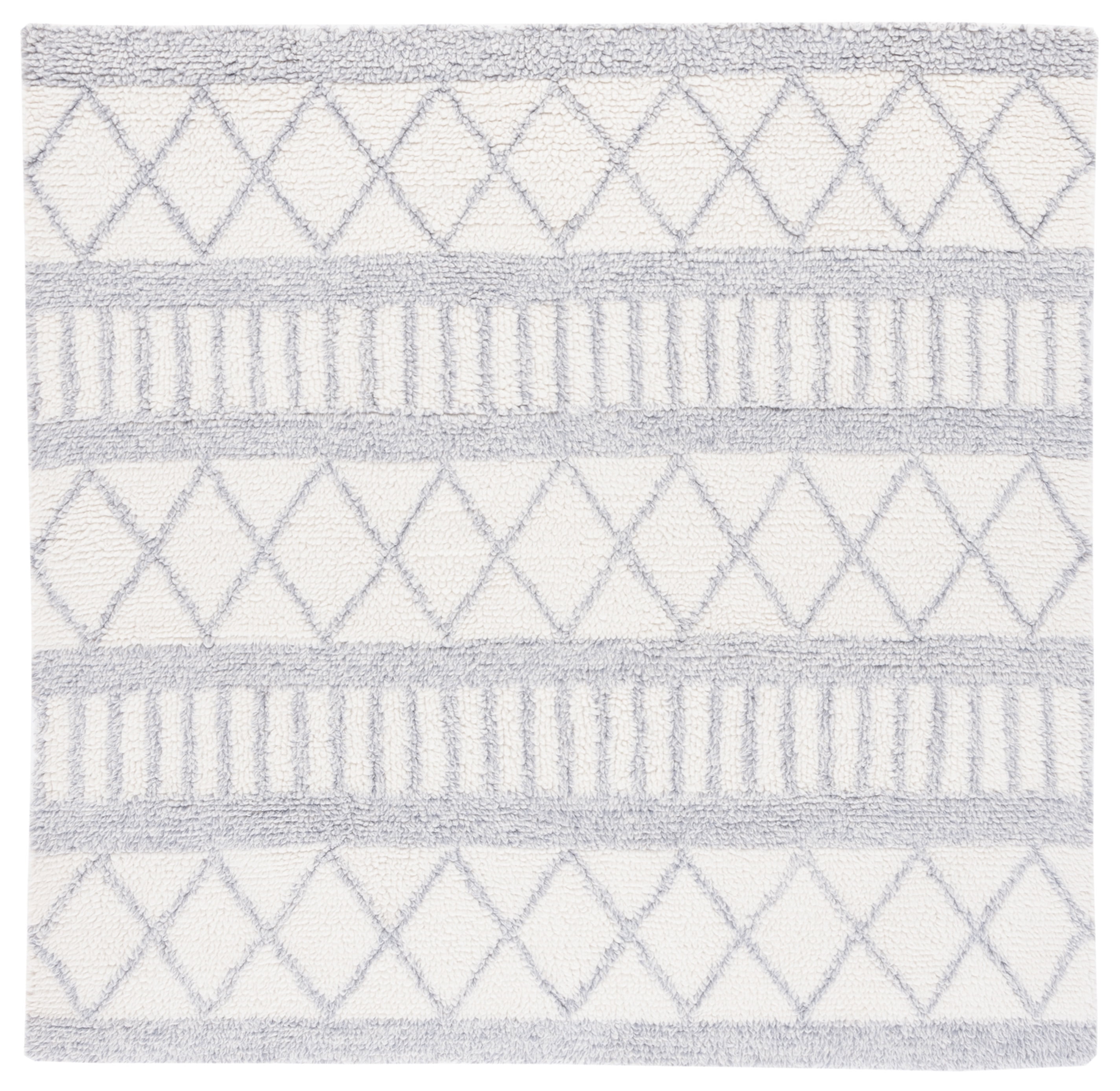 Ivory and Grey Handmade Wool Tufted Square Area Rug