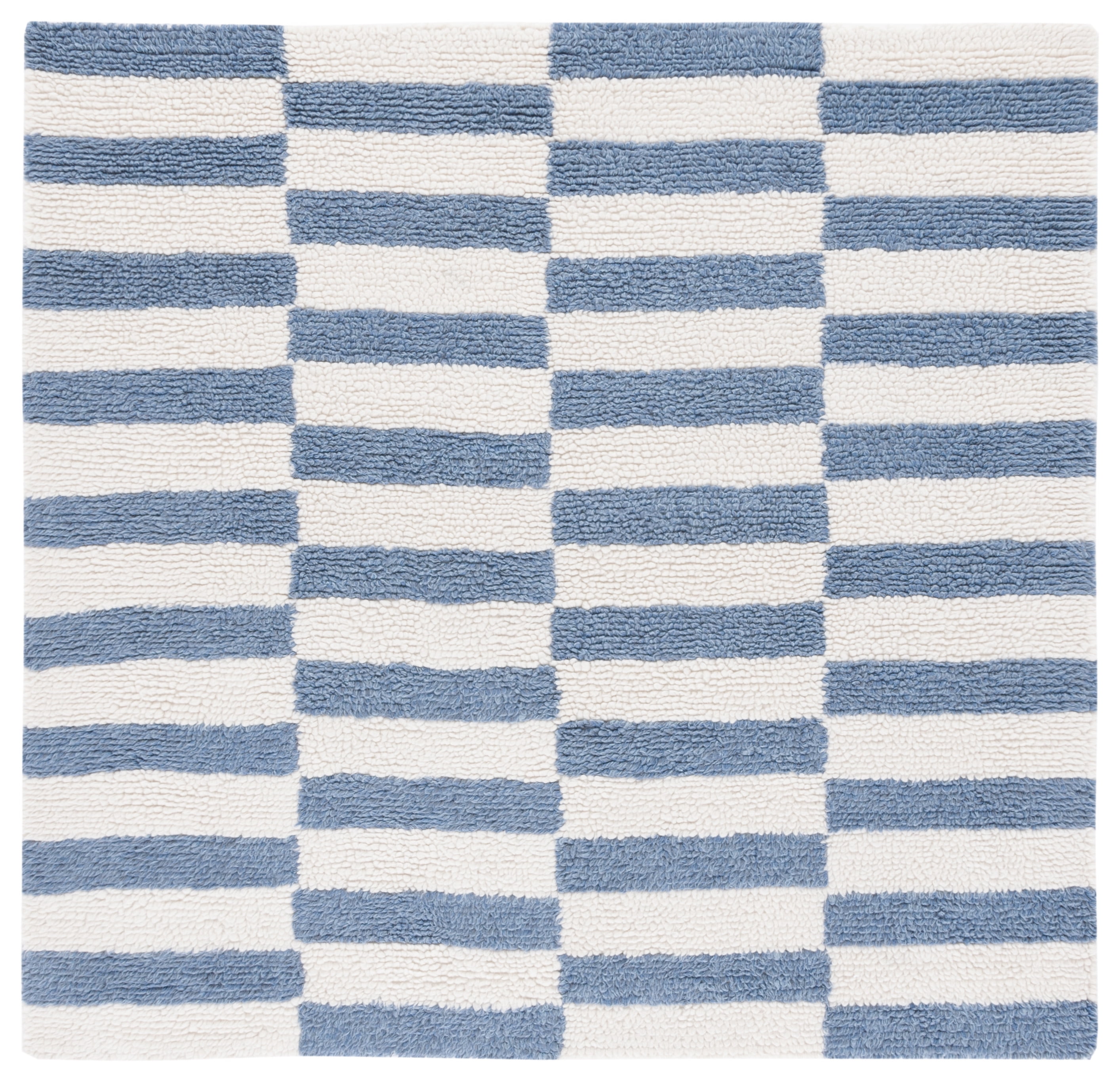 Ivory and Blue Hand Tufted Wool Square Area Rug