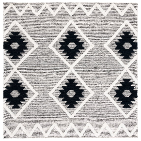 SAFAVIEH Vermont Yolonda Geometric Area Rug, Black/Ivory, 6' x 6' Square