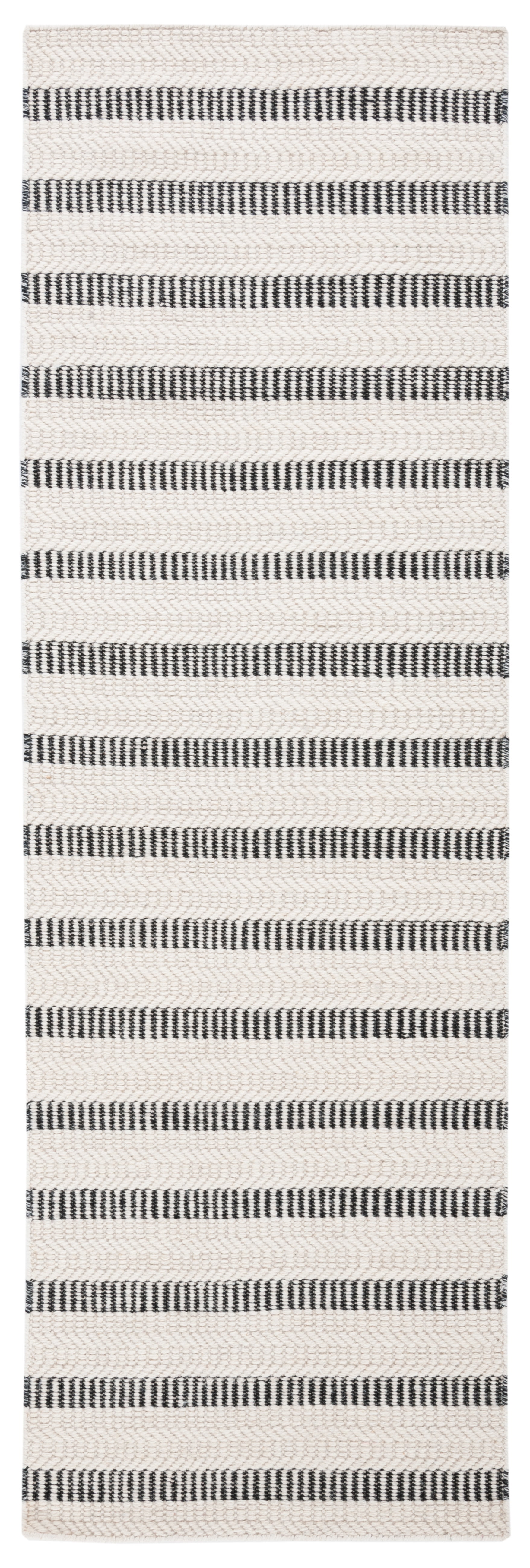 Handmade Black and White Striped Wool Runner Rug