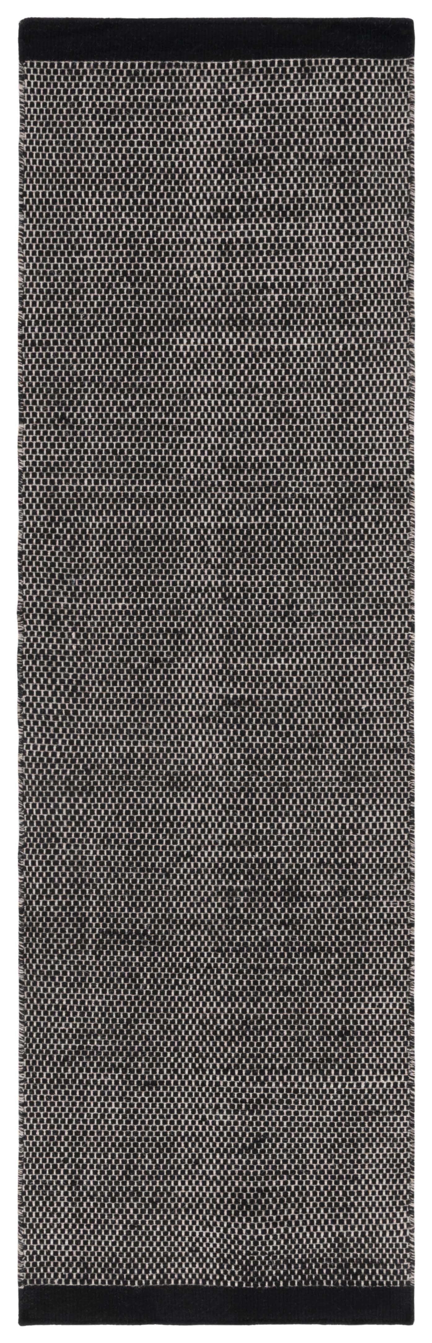 Handmade Black Wool Runner Rug 108" x 27"