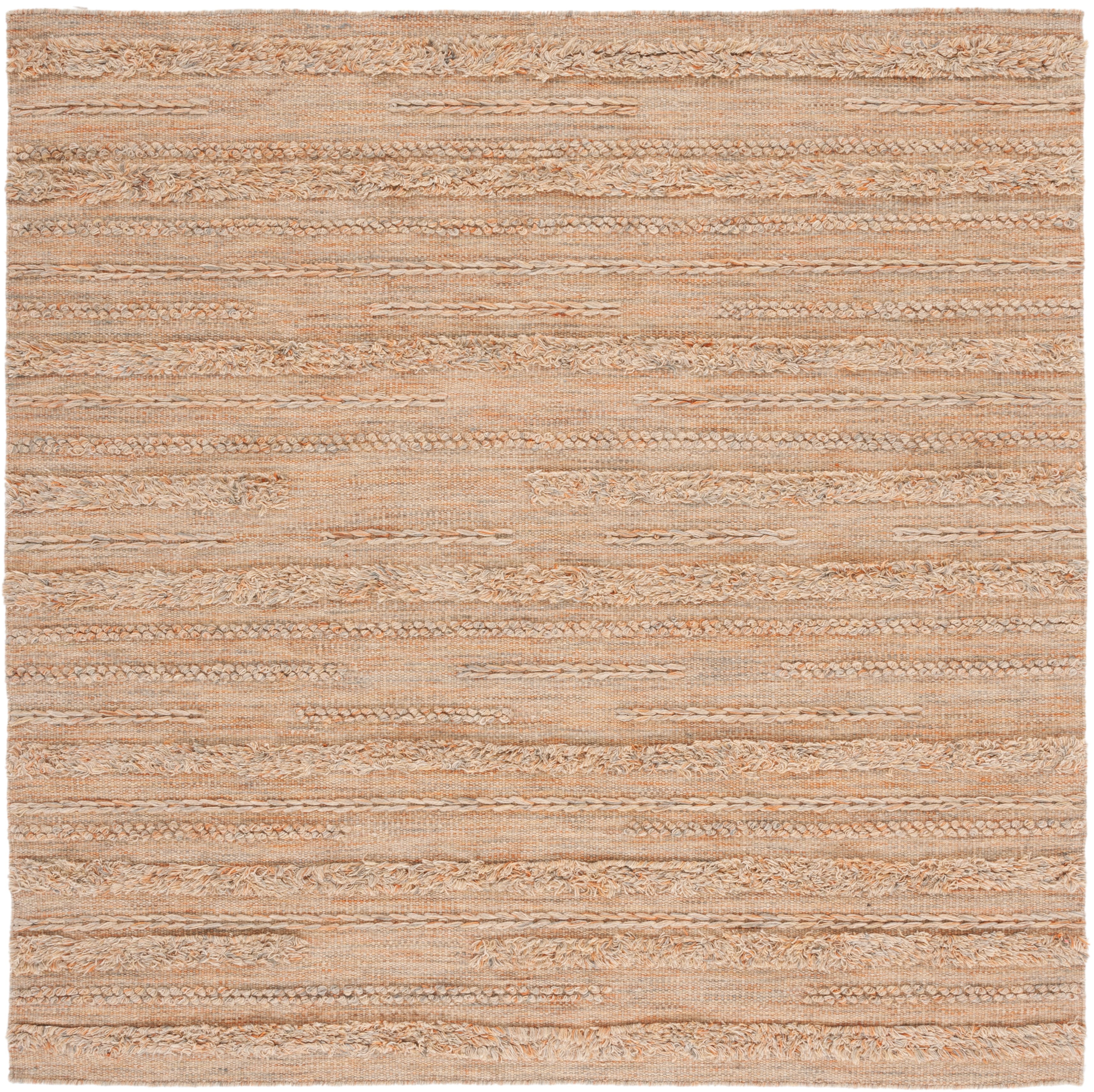 Handmade 6' Square Beige and Orange Wool Cotton Rug
