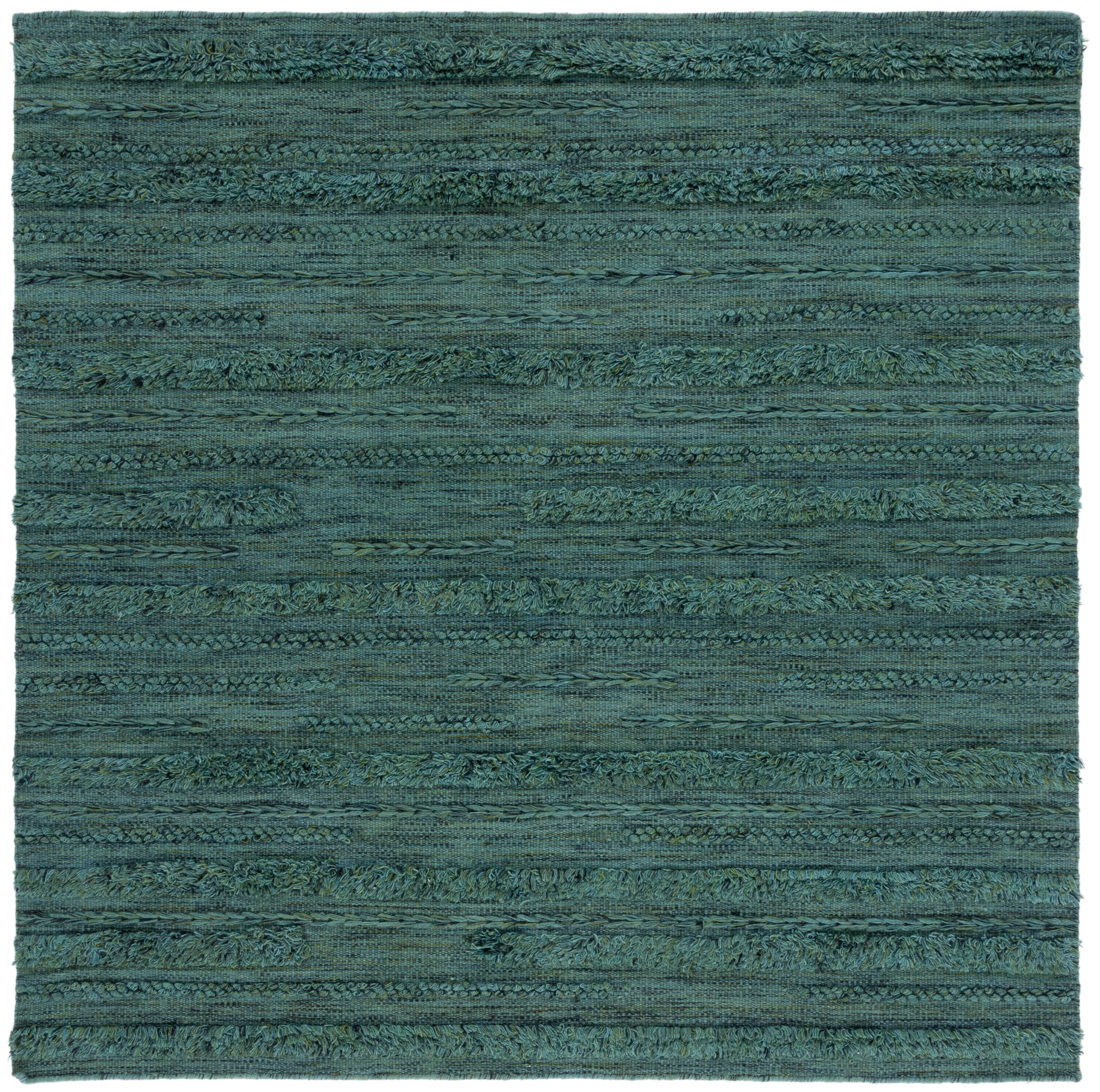 Handmade Dark Green and Black Wool Cotton Square Rug