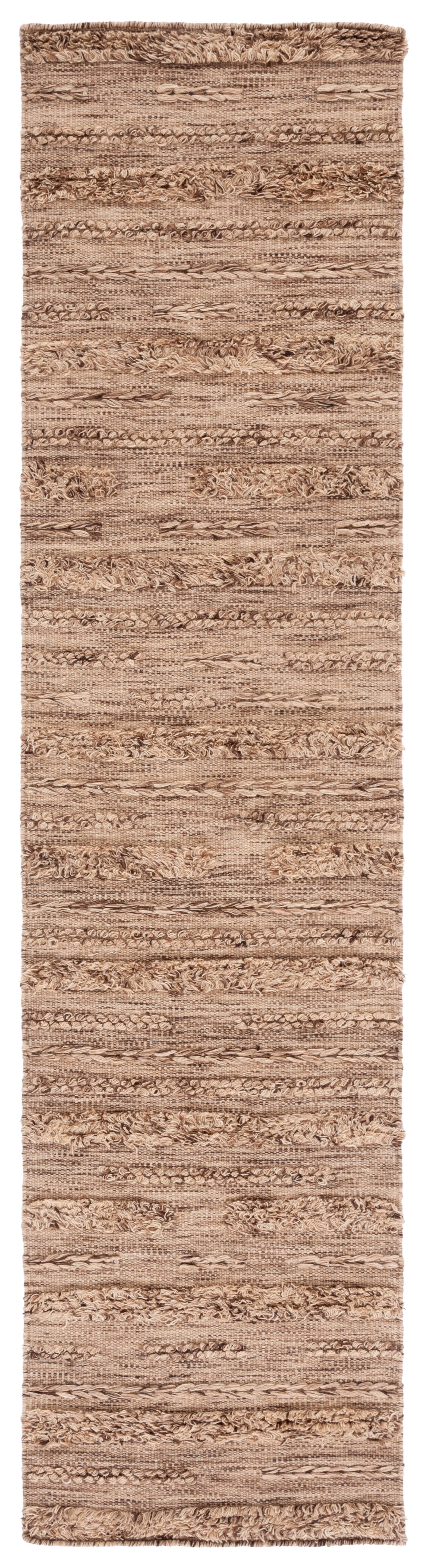 Handwoven Brown and Beige Wool Cotton Runner Rug