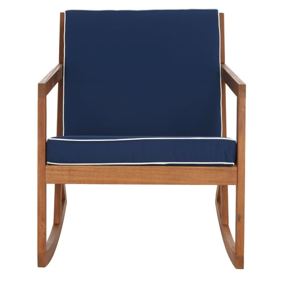SAFAVIEH Vernon Outdoor Patio Rocking Chair, Natural/Navy