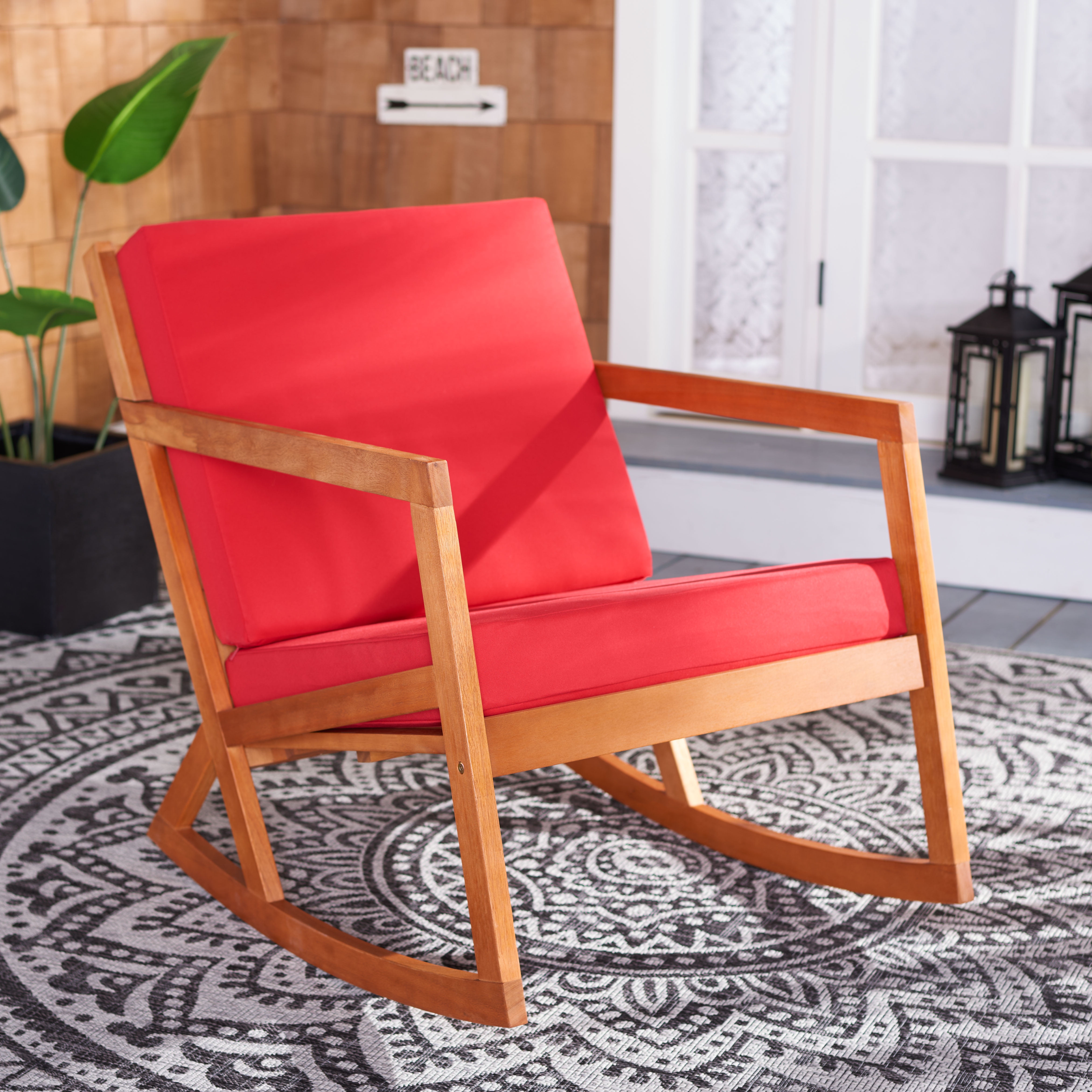 SAFAVIEH Vernon Outdoor Patio Rocking Chair, Natural/Red - Walmart.com
