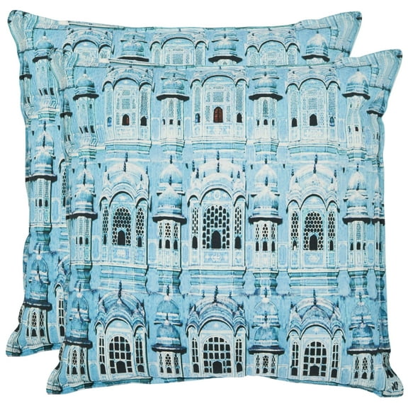 SAFAVIEH Verona Printed Pattern Pillow, 18" x 18", Turquoise, Set of 2