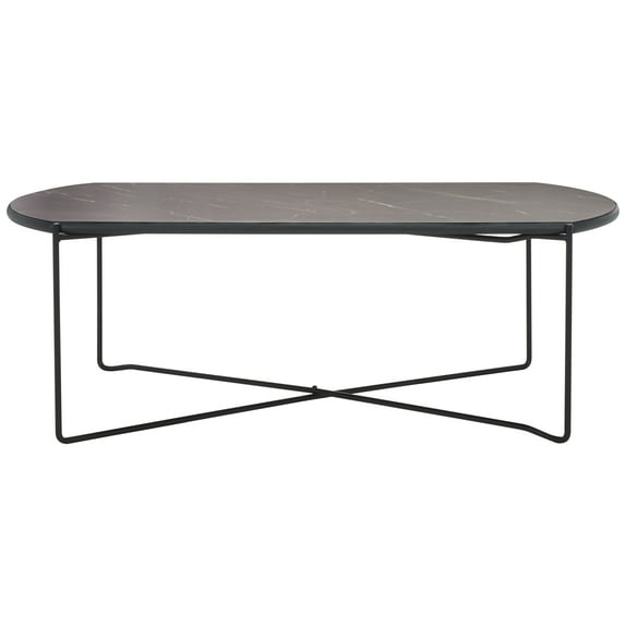 SAFAVIEH Vickie Glam Wood Coffee Table, Dark Sandstone/Black
