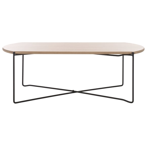 SAFAVIEH Vickie Glam Wood Coffee Table, Light Grey Oak/Black