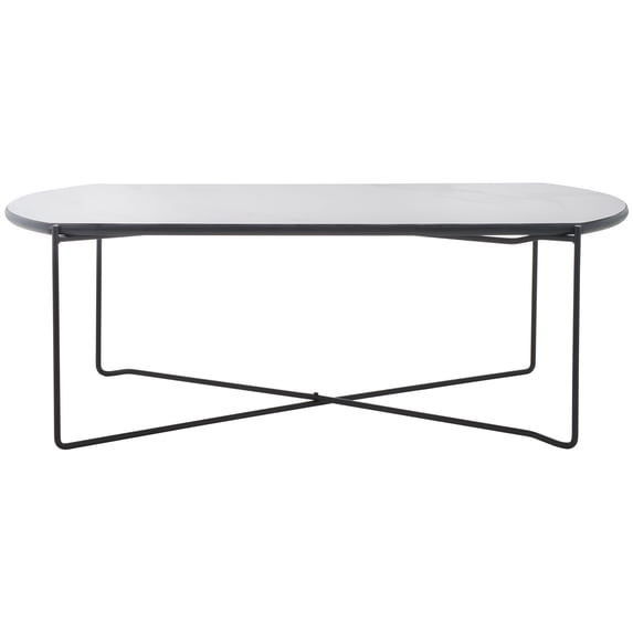 SAFAVIEH Vickie Glam Wood Coffee Table, White Faux Marble/Black