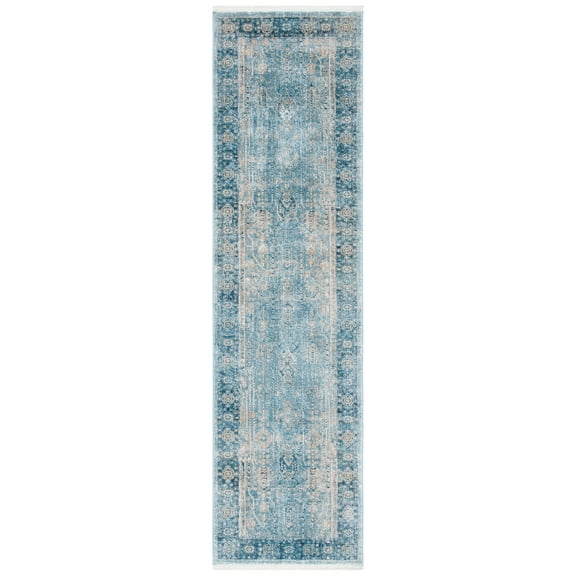 SAFAVIEH Victoria Bethanie Floral Bordered Runner, 2'2" x 6', Blue/Ivory
