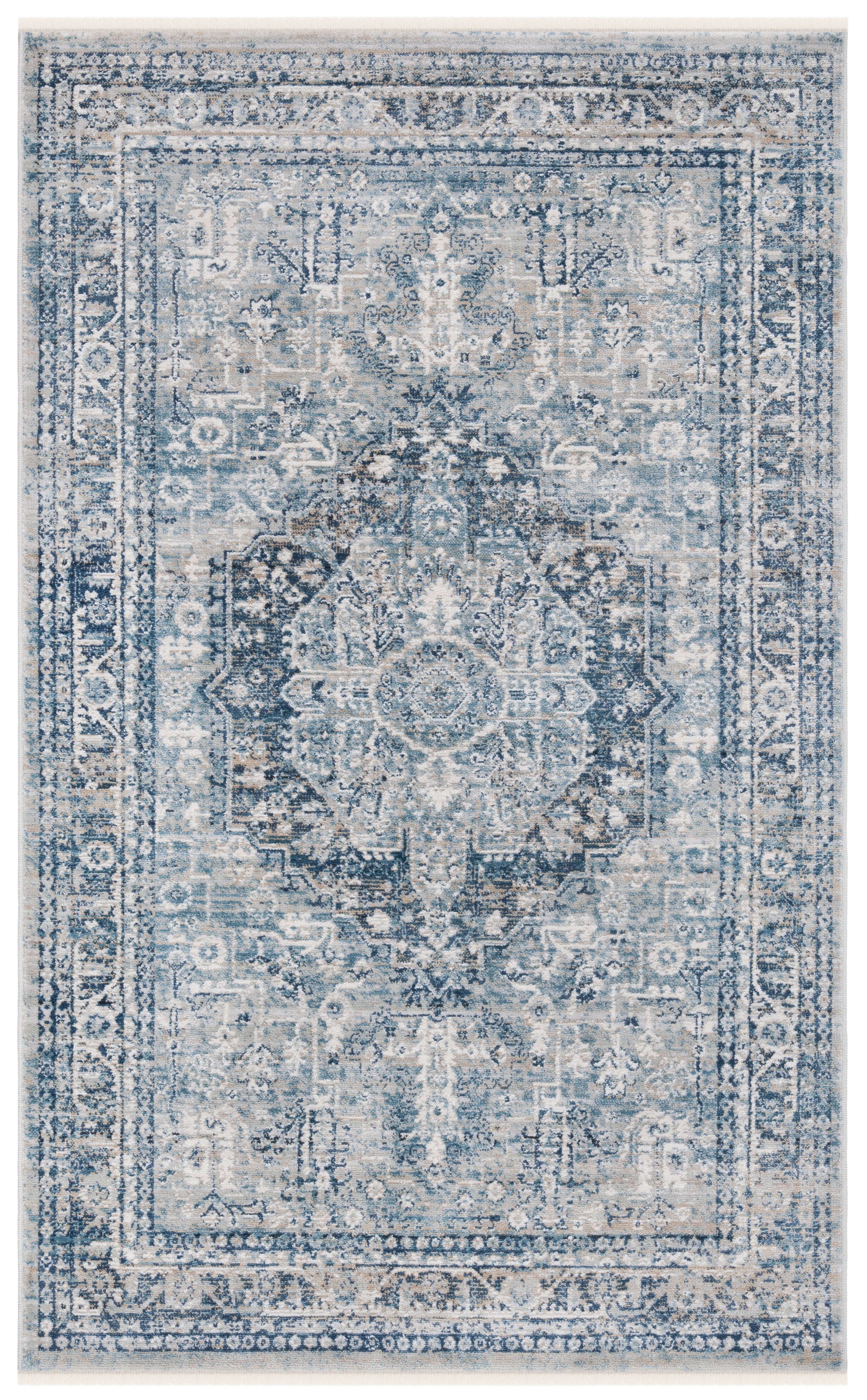 Elegant Blue-Grey Vintage Medallion 2'2"x4' Synthetic Area Rug