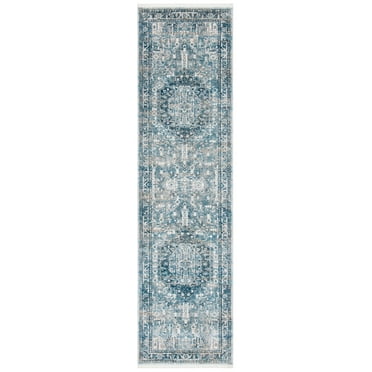 SAFAVIEH Victoria Creighton Floral Bordered Runner Rug, Blue/Grey, 2'2" x 12'