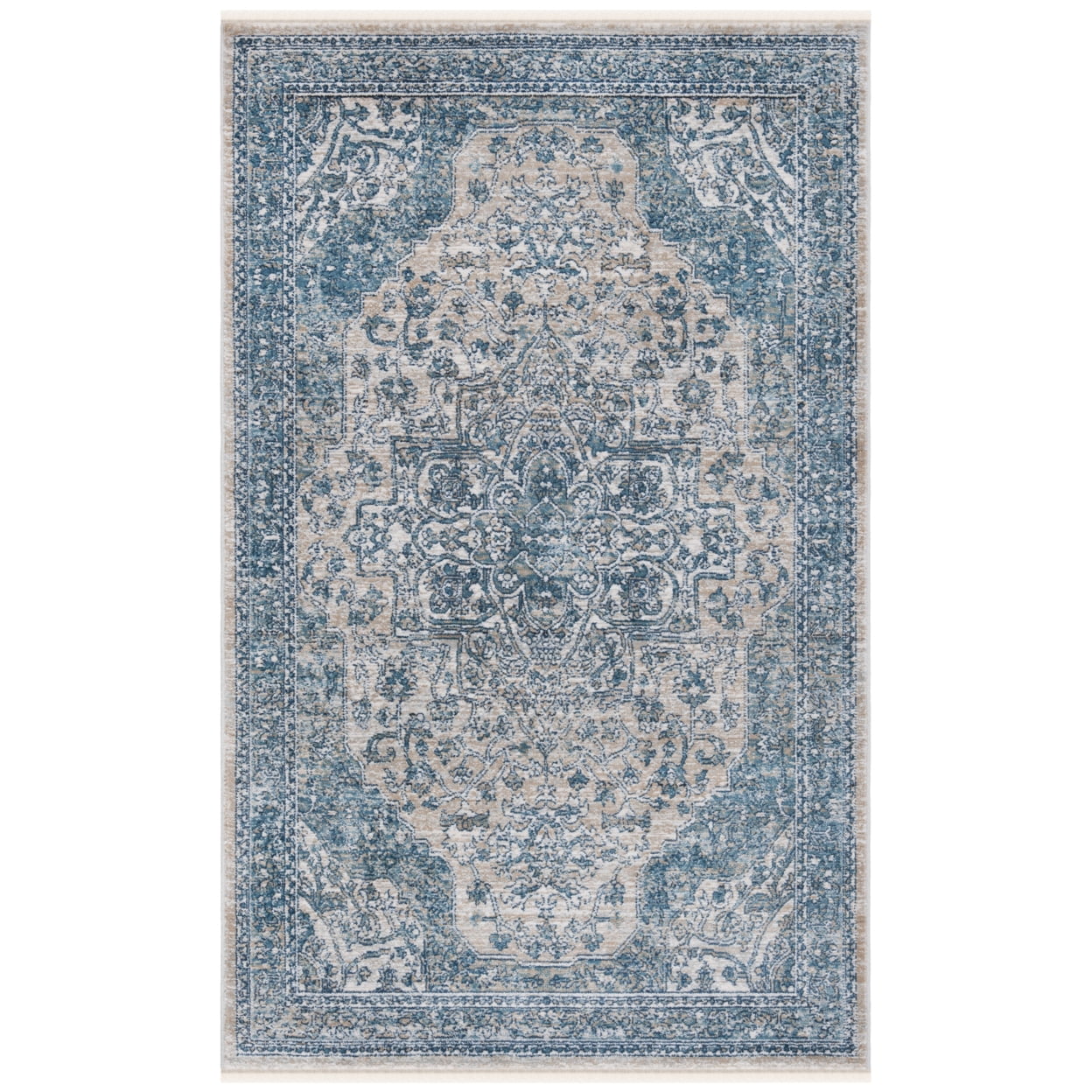 Elegant Victoria Blue-Grey Hand-Knotted Synthetic Area Rug, 2'2" x 4'