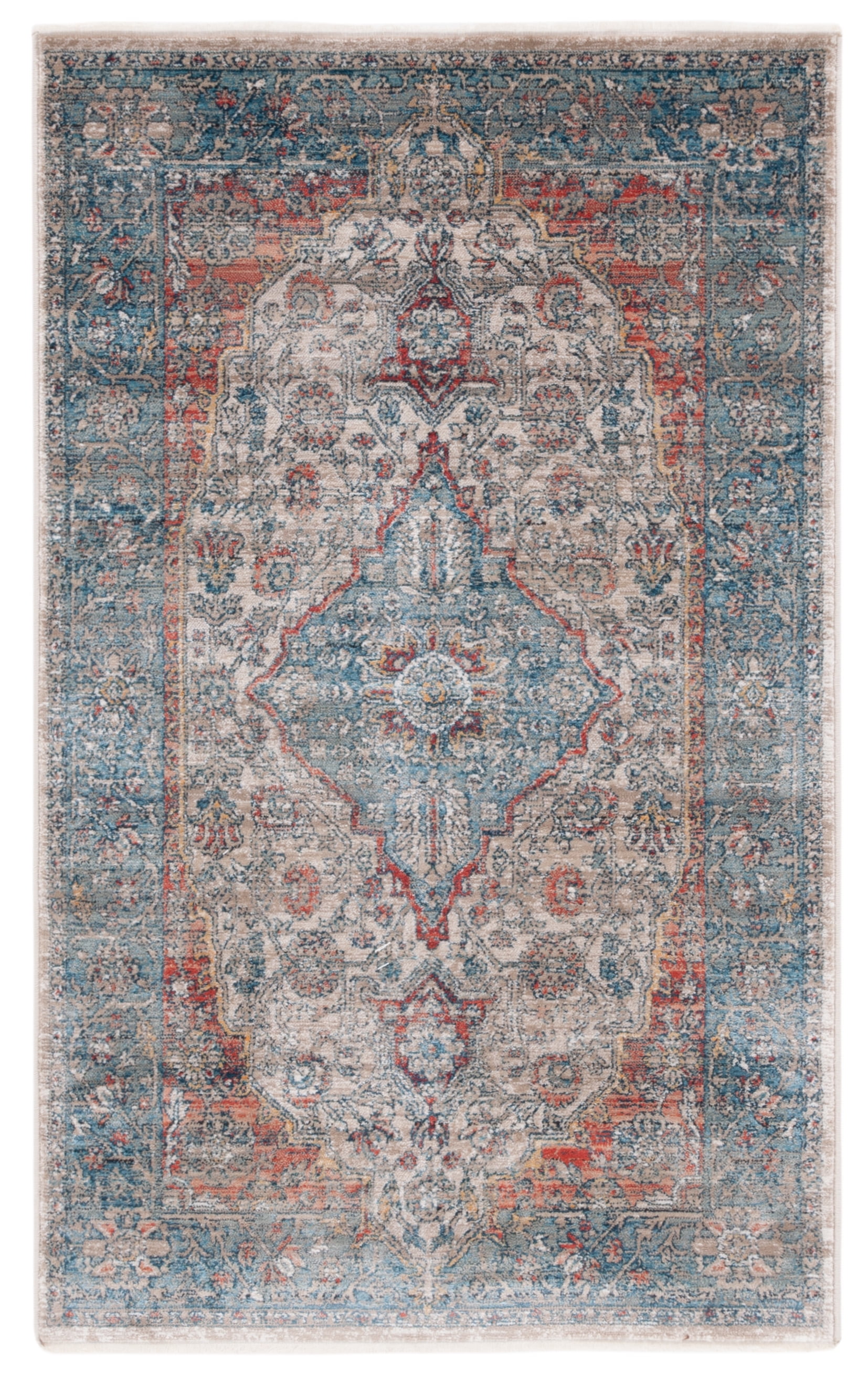 Elegant Ivory Synthetic 3' x 5' Hand-Knotted Area Rug
