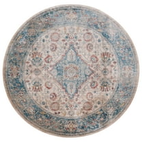 SAFAVIEH Victoria Serafim Floral Bordered Area Rug, 6'7" x 6'7" Round, Navy/Ivory