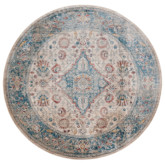SAFAVIEH Victoria Serafim Floral Bordered Area Rug, 6'7" x 6'7" Round, Navy/Ivory