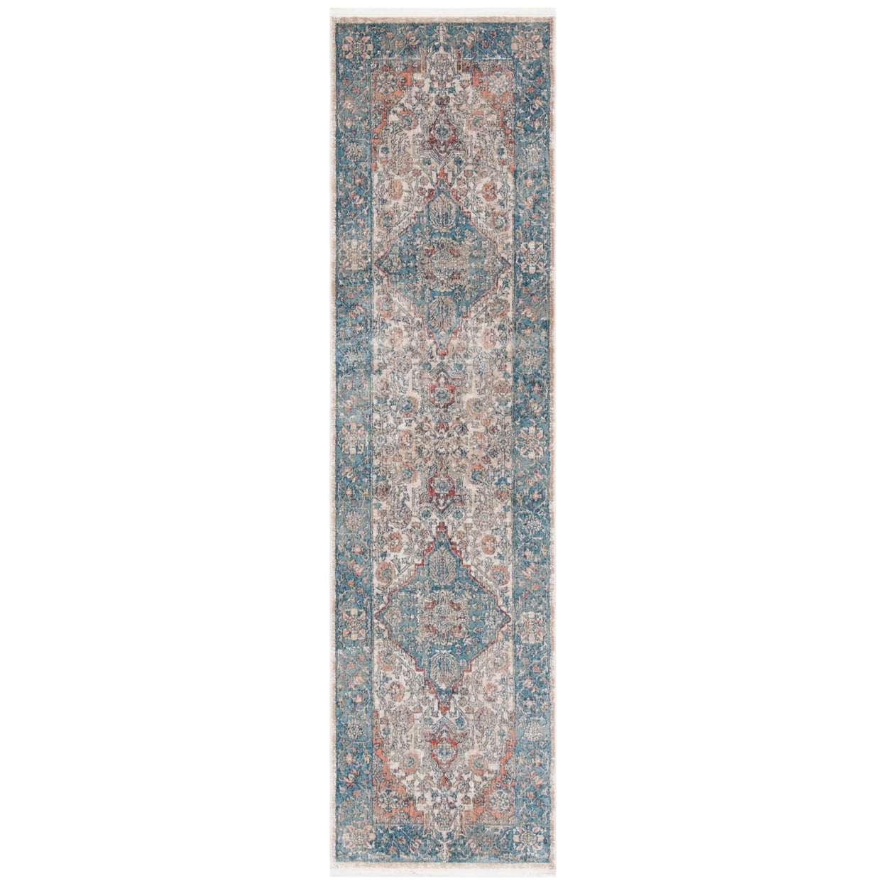 SAFAVIEH Victoria Serafim Floral Bordered Runner Rug, Navy/Ivory, 2'2" x 10'