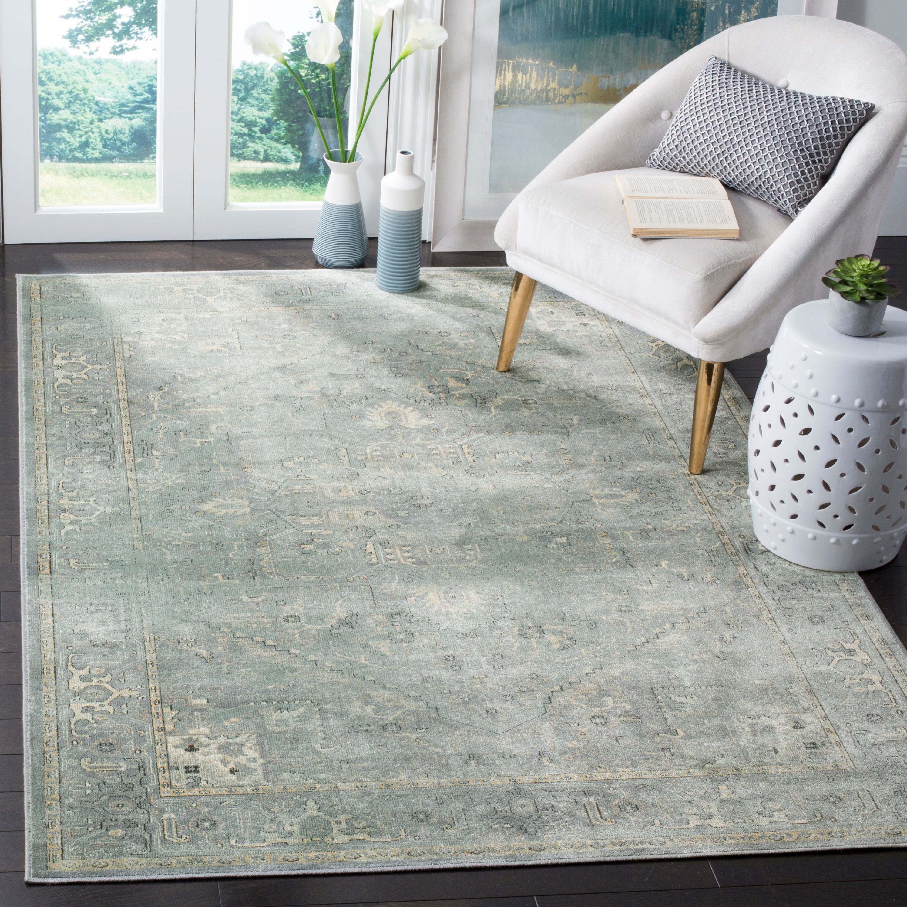 Elegance Redefined Hand-Knotted Viscose Area Rug - Gray, 6'7" x 9'2"